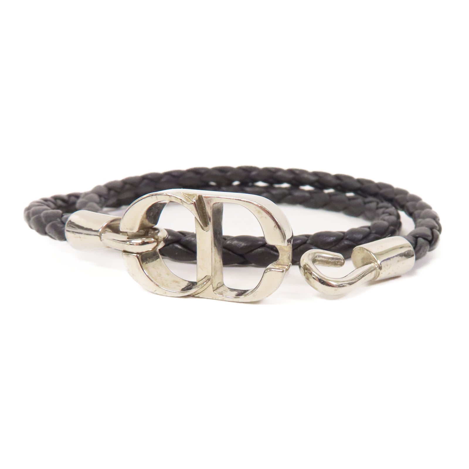Dior 皮革Bracelet銀扣手鐲黑色