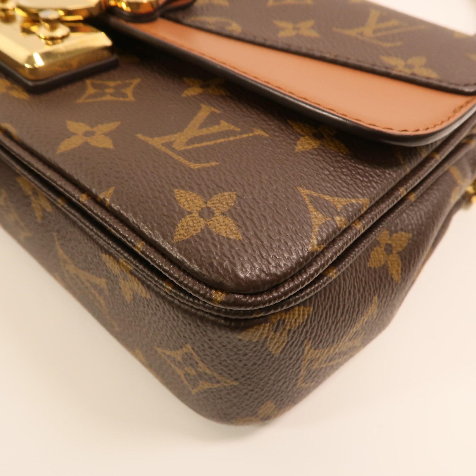 LOUIS VUITTON Monogram Marceau金扣鏈帶肩背袋棕色
