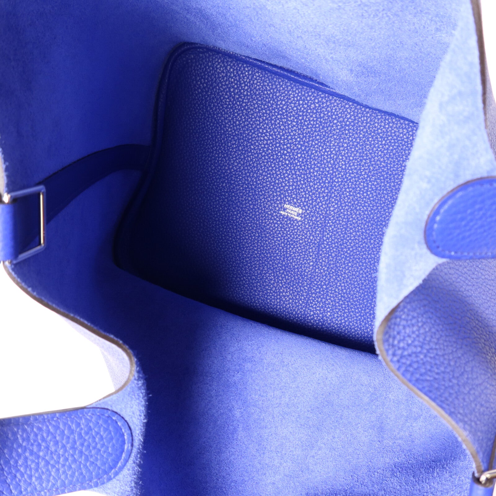HERMES Clemence皮革Picotin GM銀扣手挽袋Bleu Electrique
