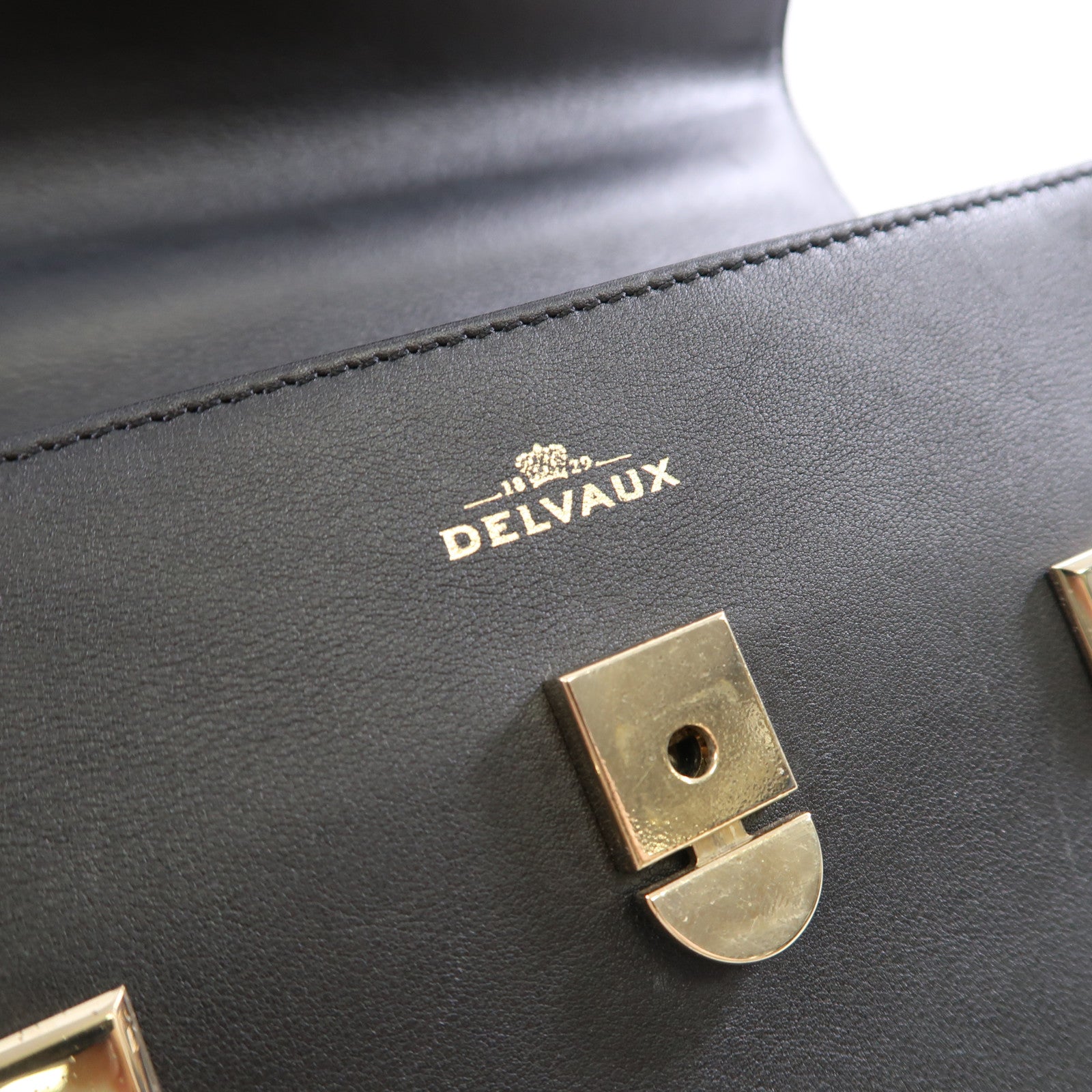 SELECTION 牛皮皮革Delvaux Tempete MM金扣手挽肩背兩用袋黑色