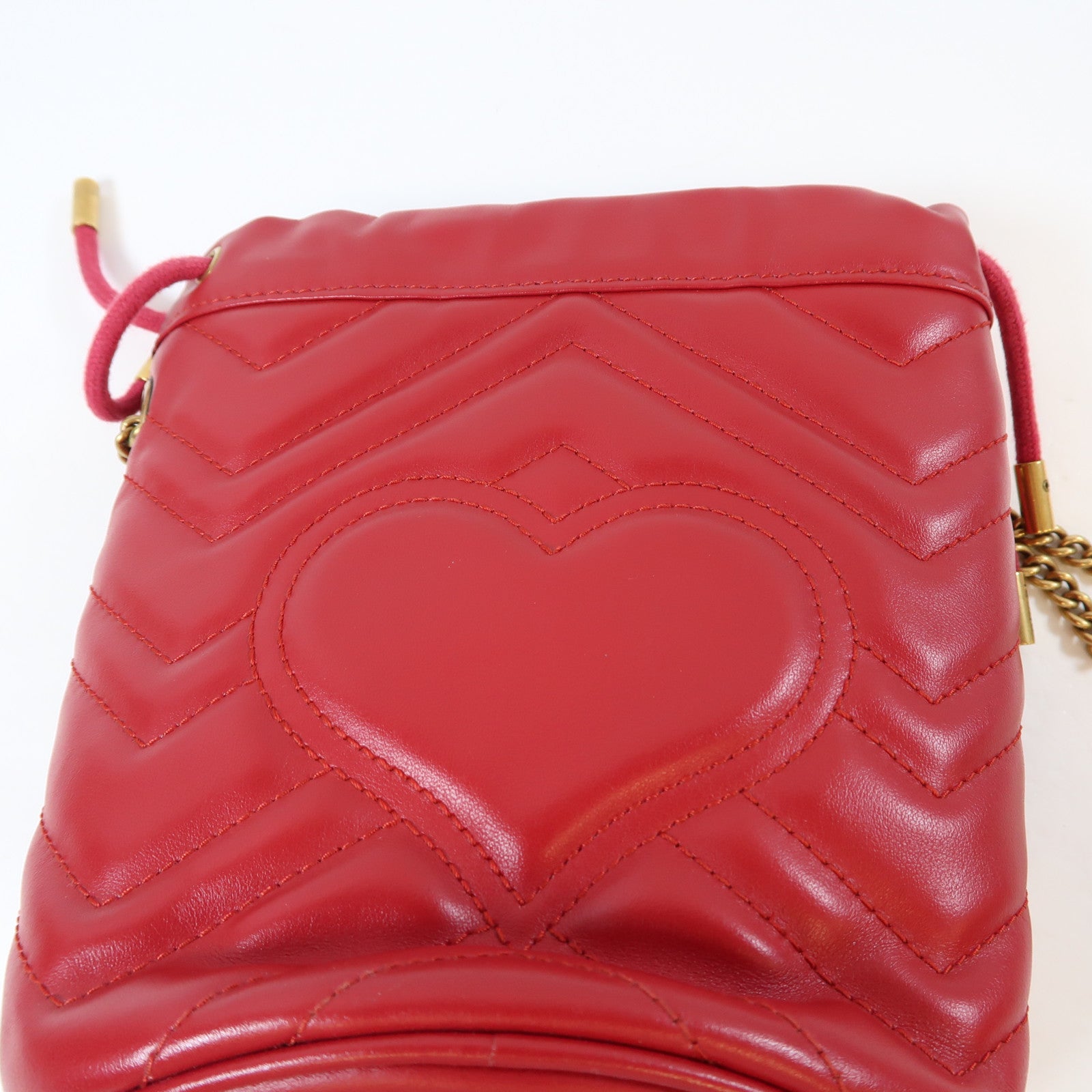 GUCCI 【激減優惠】牛皮皮革GG Marmont Bucket金扣鏈帶肩背袋紅色