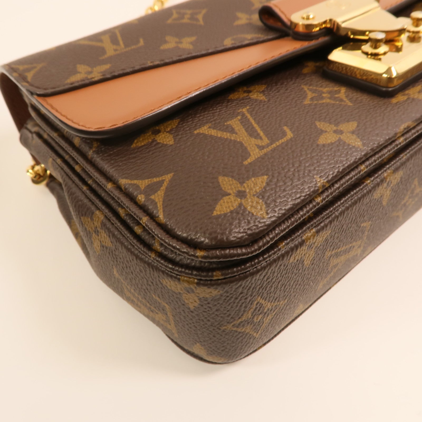 LOUIS VUITTON Monogram Marceau金扣鏈帶肩背袋棕色