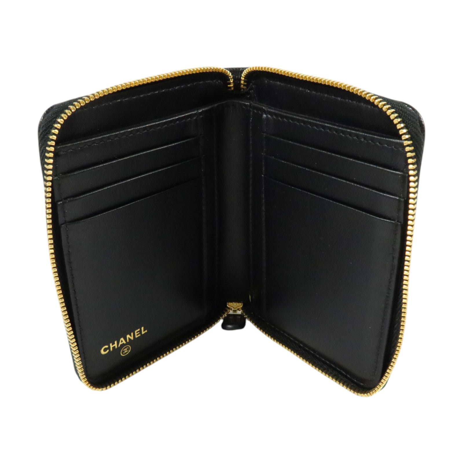 CHANEL 牛皮皮革Zipper Round Wallet金扣錢包