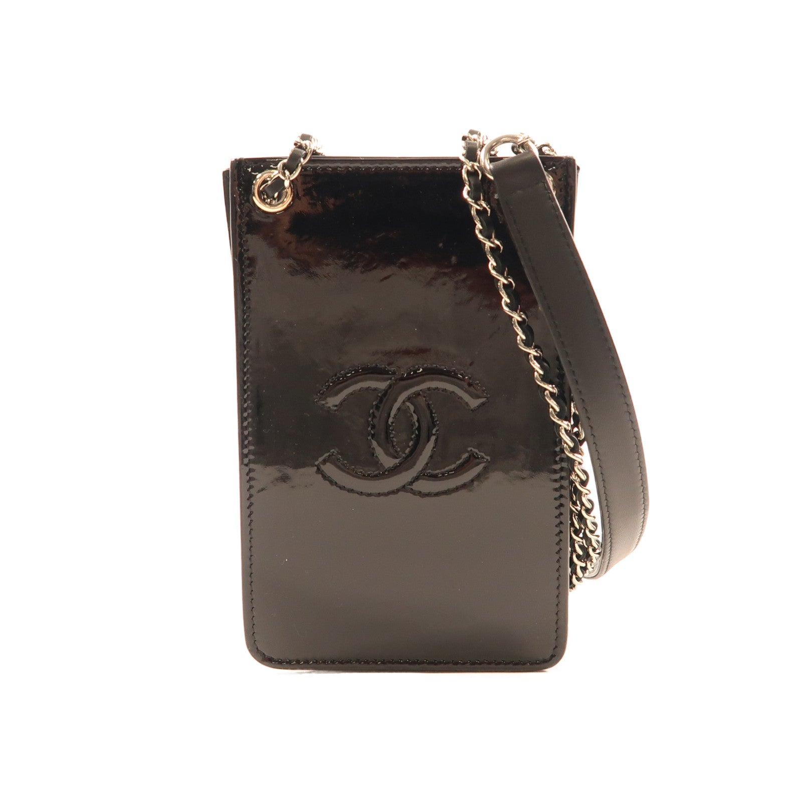 CHANEL 漆皮皮革Chain Shoulder金扣鏈帶肩背袋
