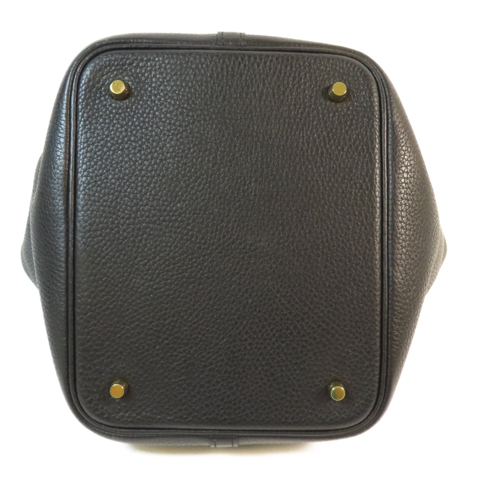 HERMES Clemence皮革Picotin MM金扣手挽袋Noir