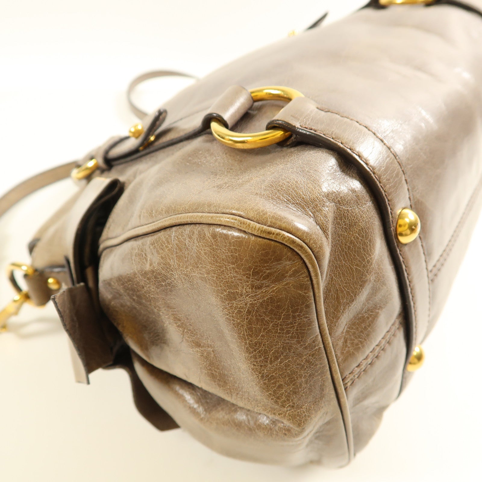 Miu Miu GHW 2 Way Shoulder Bag Calfskin Leather Brown