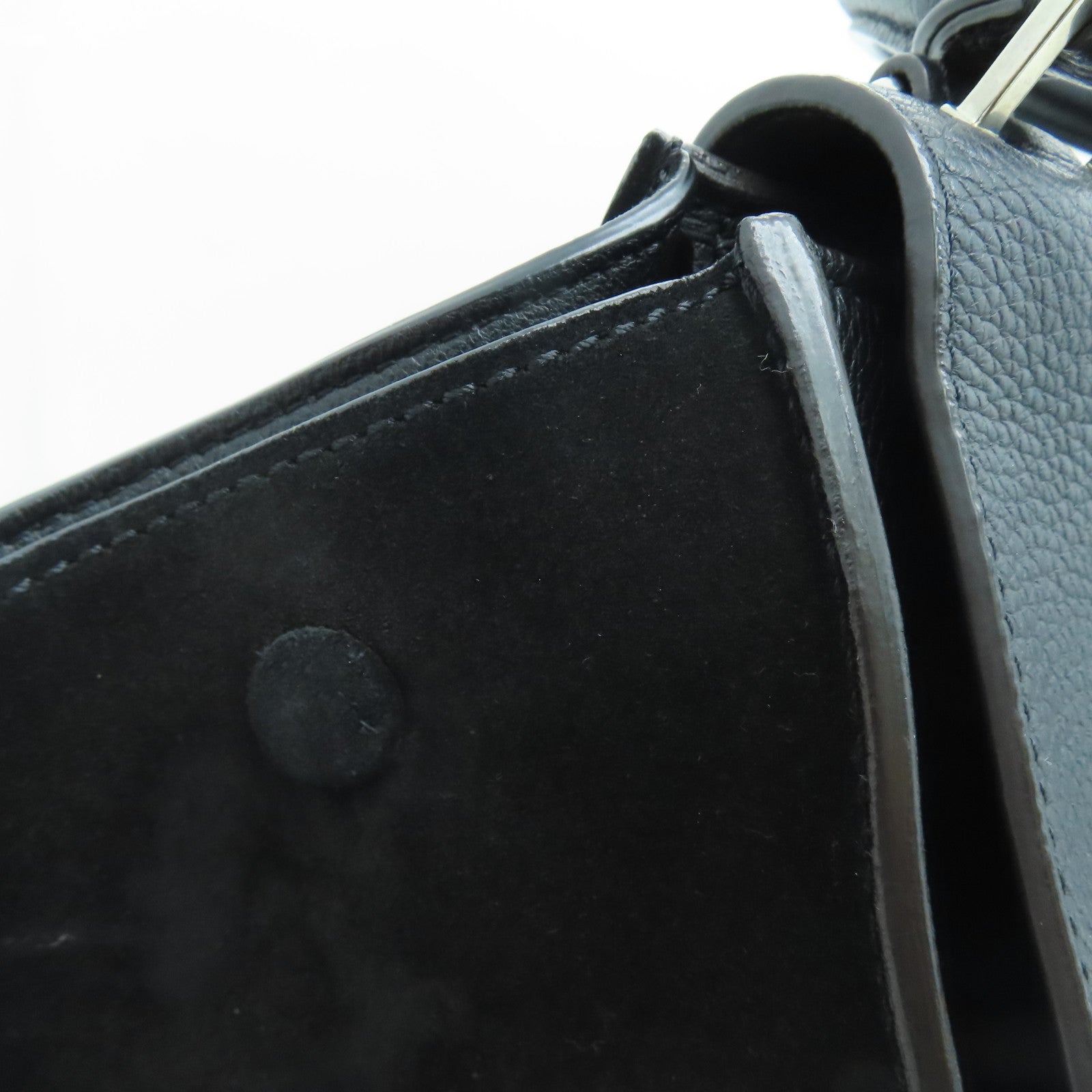 CELINE 牛皮/麂皮皮革Trapeze銀扣手挽肩背兩用袋黑色