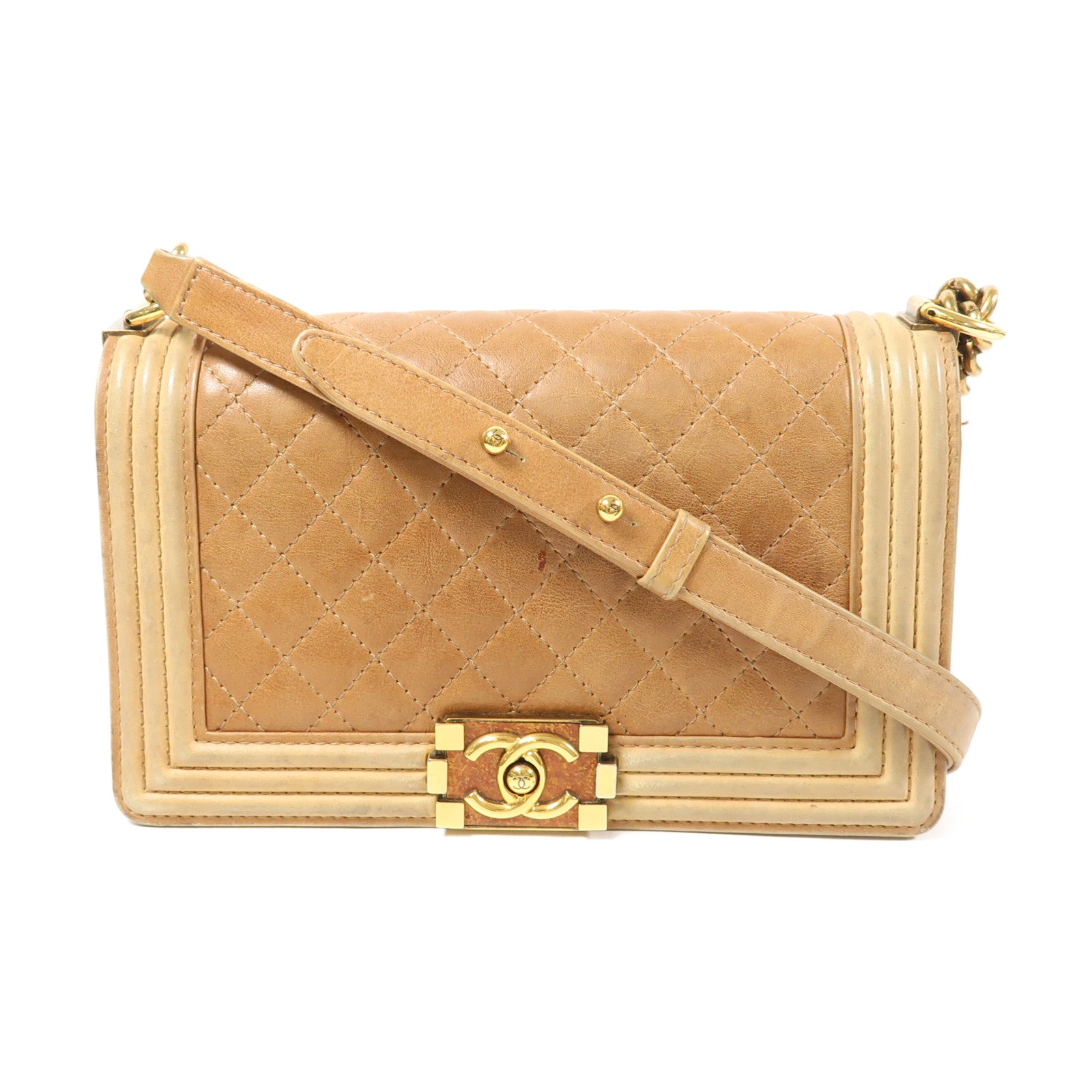 CHANEL 皮革Boy 25金扣鏈帶肩背袋