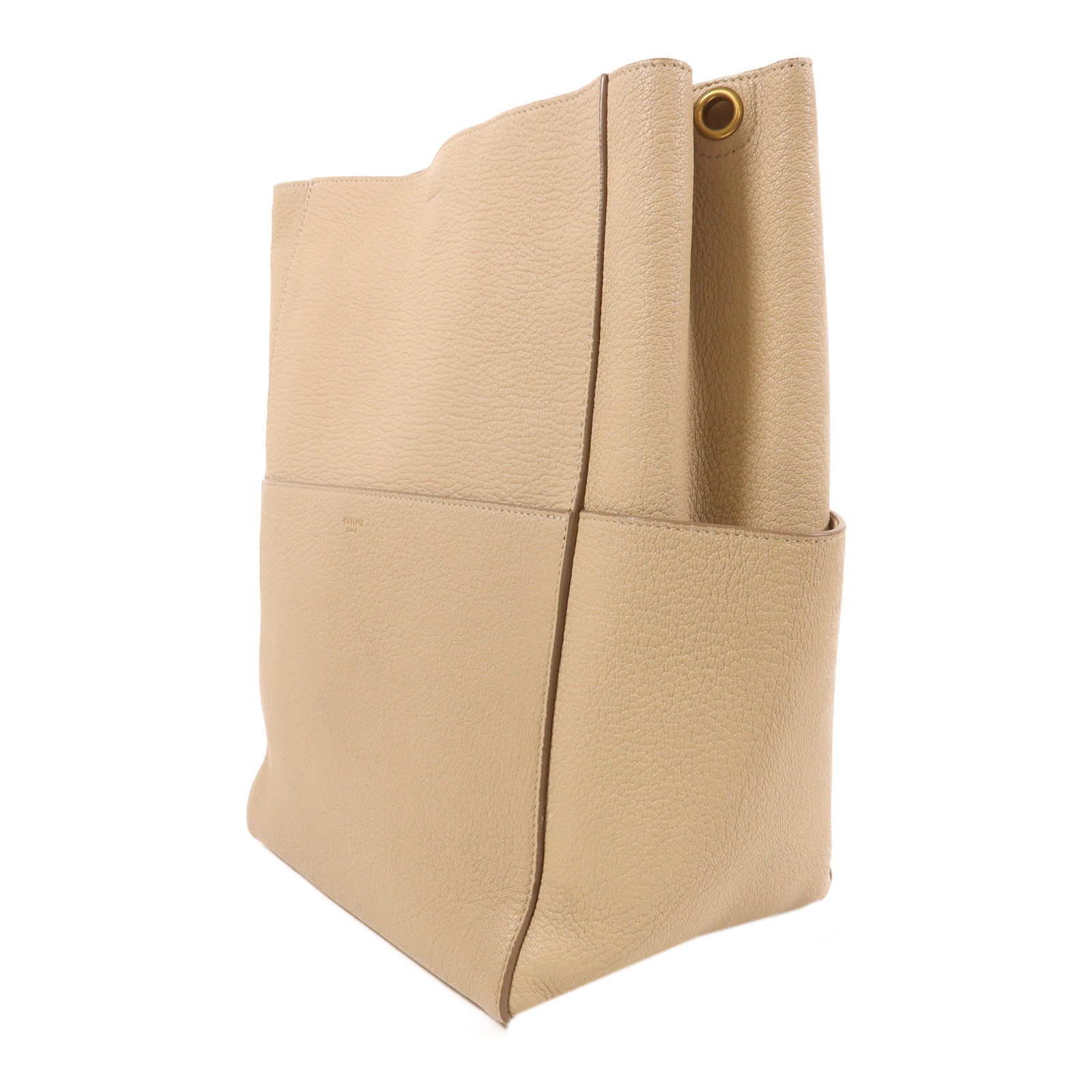 CELINE 牛皮皮革Tote Bag金扣肩背袋米色