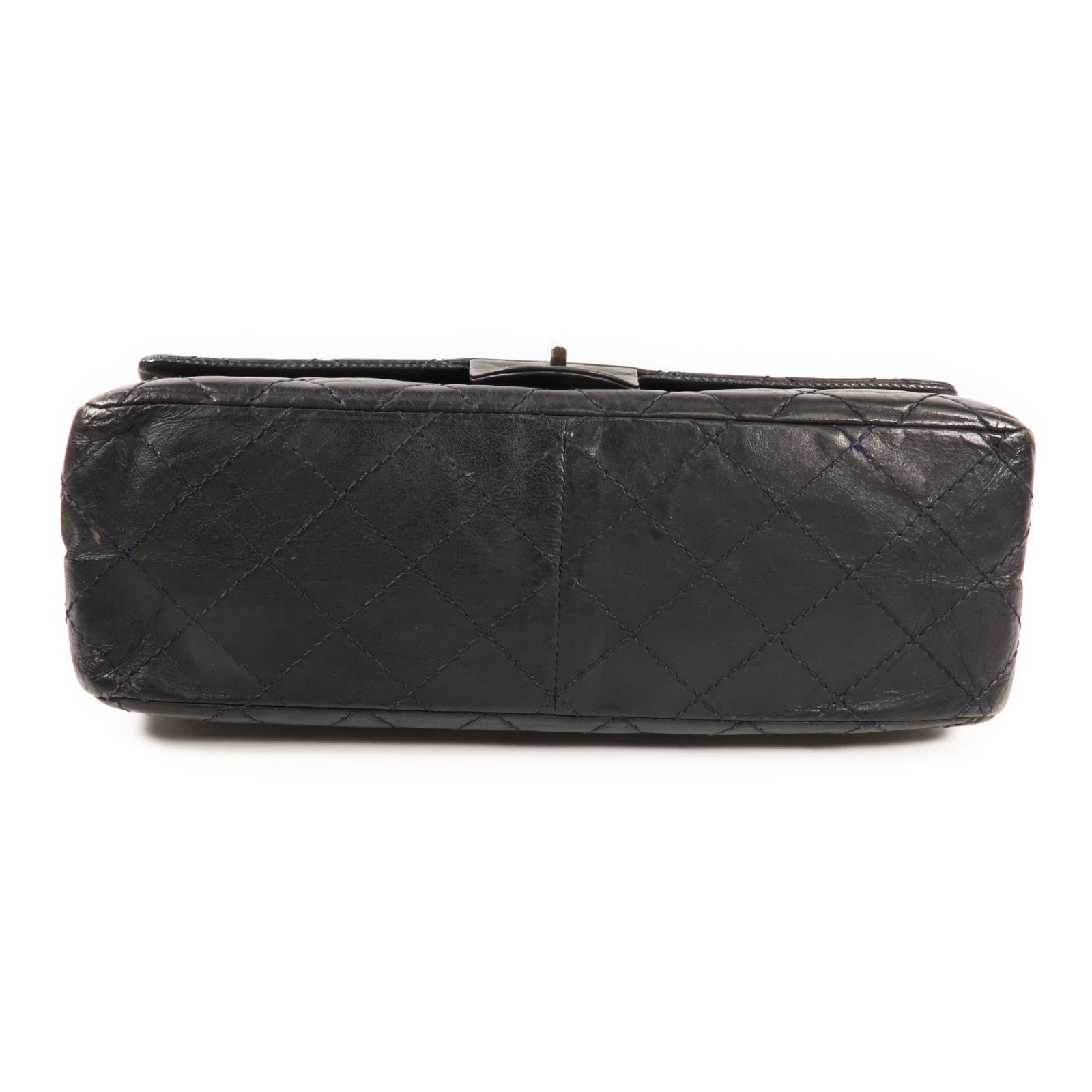 CHANEL CC SHW 2.55 Medium Chain Shoulder Bag Calfskin Leather Dark Navy