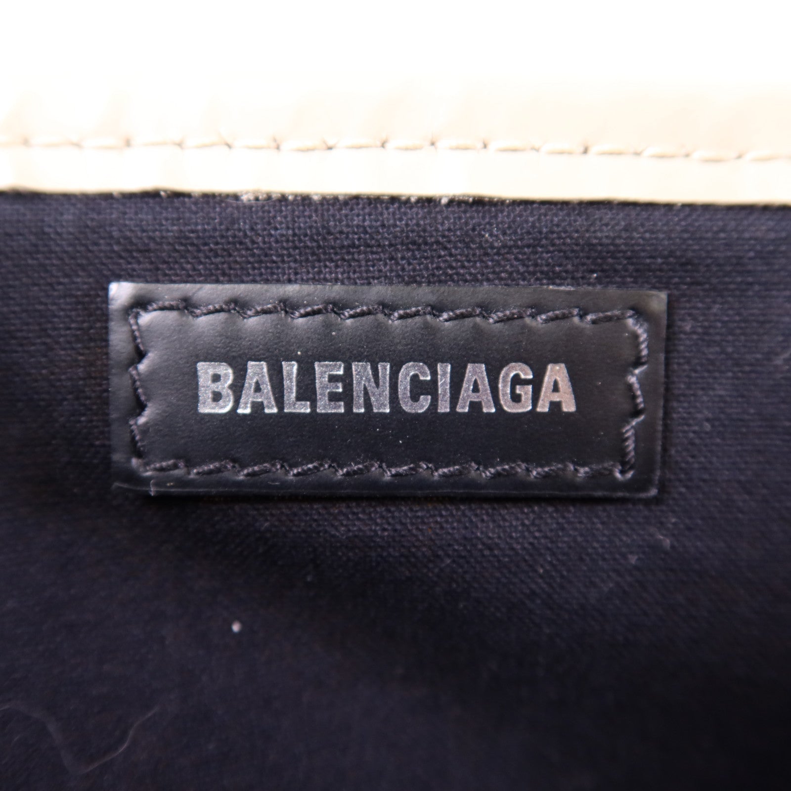 BALENCIAGA SHW Navy Cabas Small Tote Bag Handbag Canvas Beige/Grey