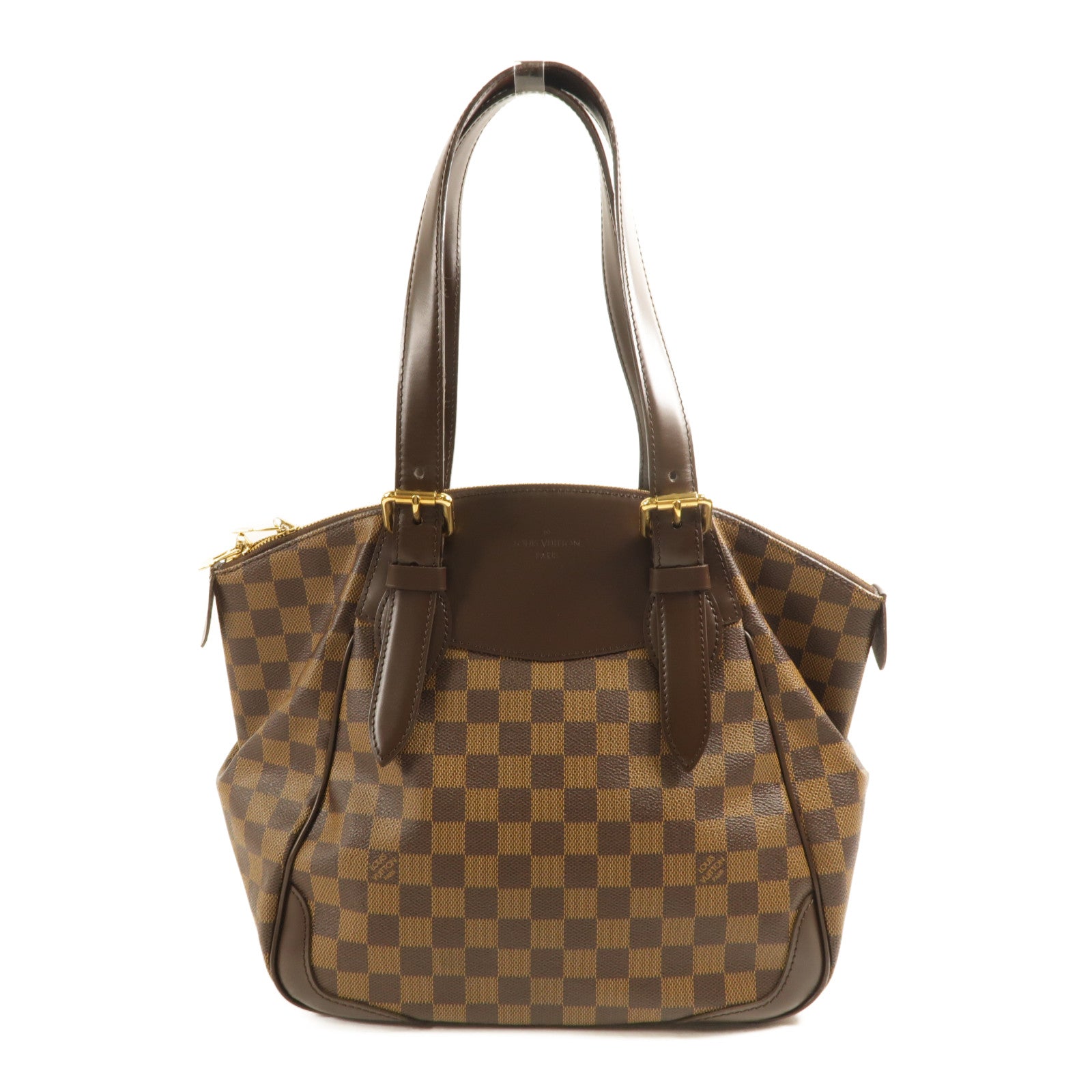 LOUIS VUITTON Damier Verona MM金扣肩背袋棕色
