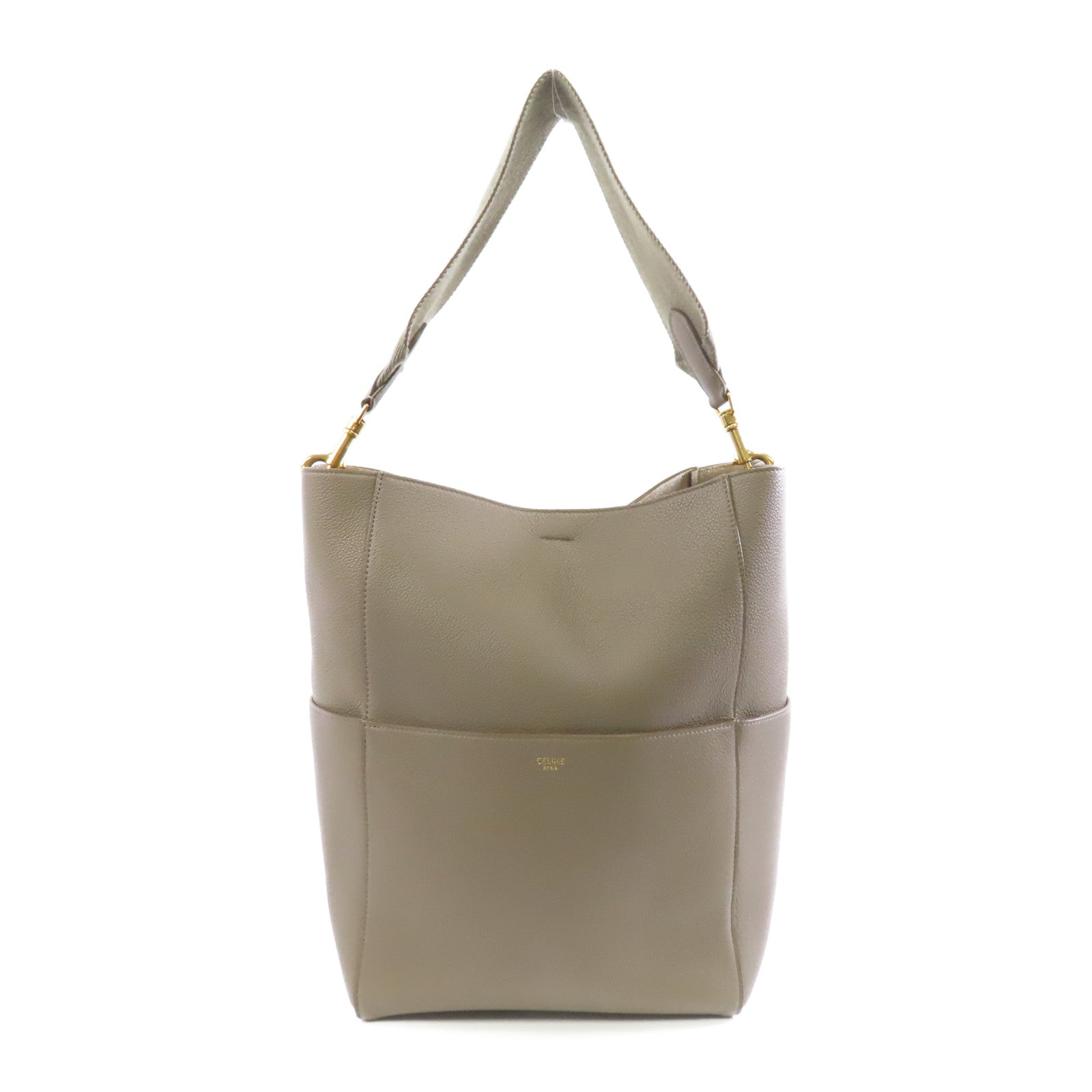 CELINE 牛皮皮革Sangle Bag金扣肩背袋灰色