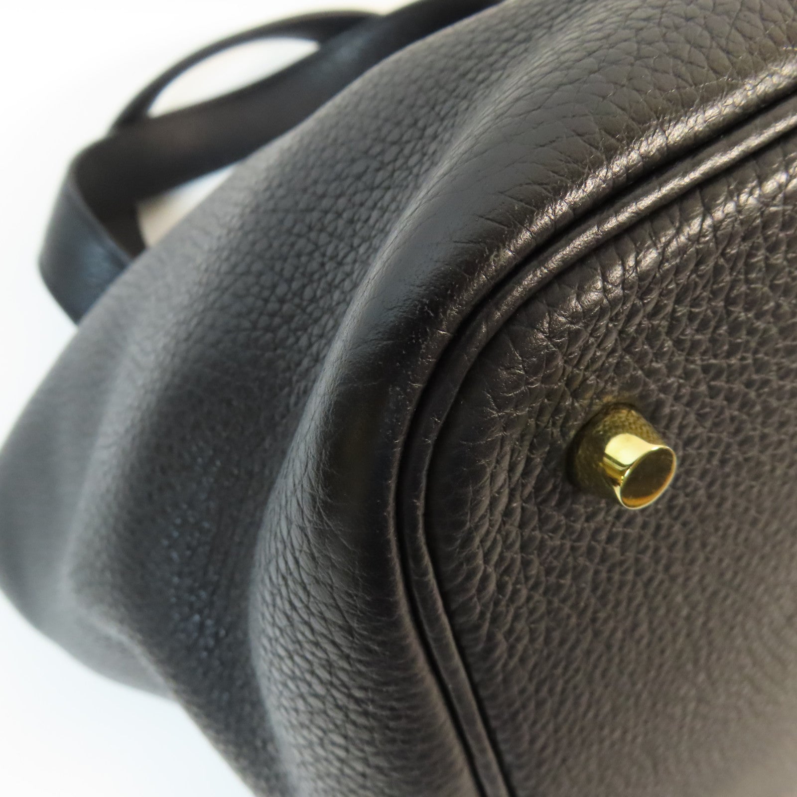 HERMES Clemence皮革Picotin MM金扣手挽袋Noir