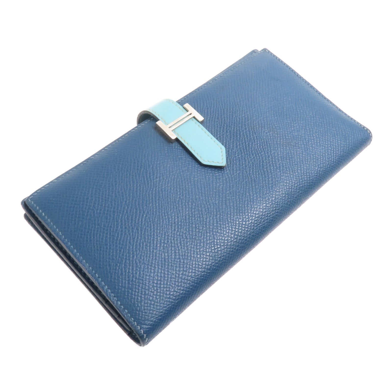 HERMES 【激減優惠】Epson皮革Bearn Long Wallet銀扣長錢包Colvert/Bleu St Cyr