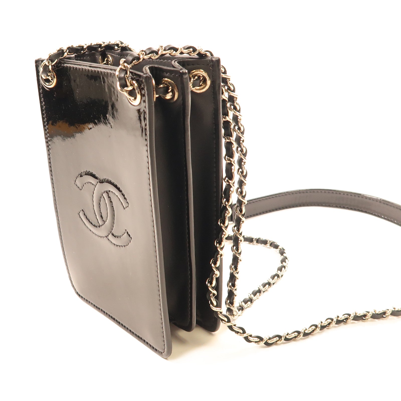 CHANEL 漆皮皮革Chain Shoulder金扣鏈帶肩背袋