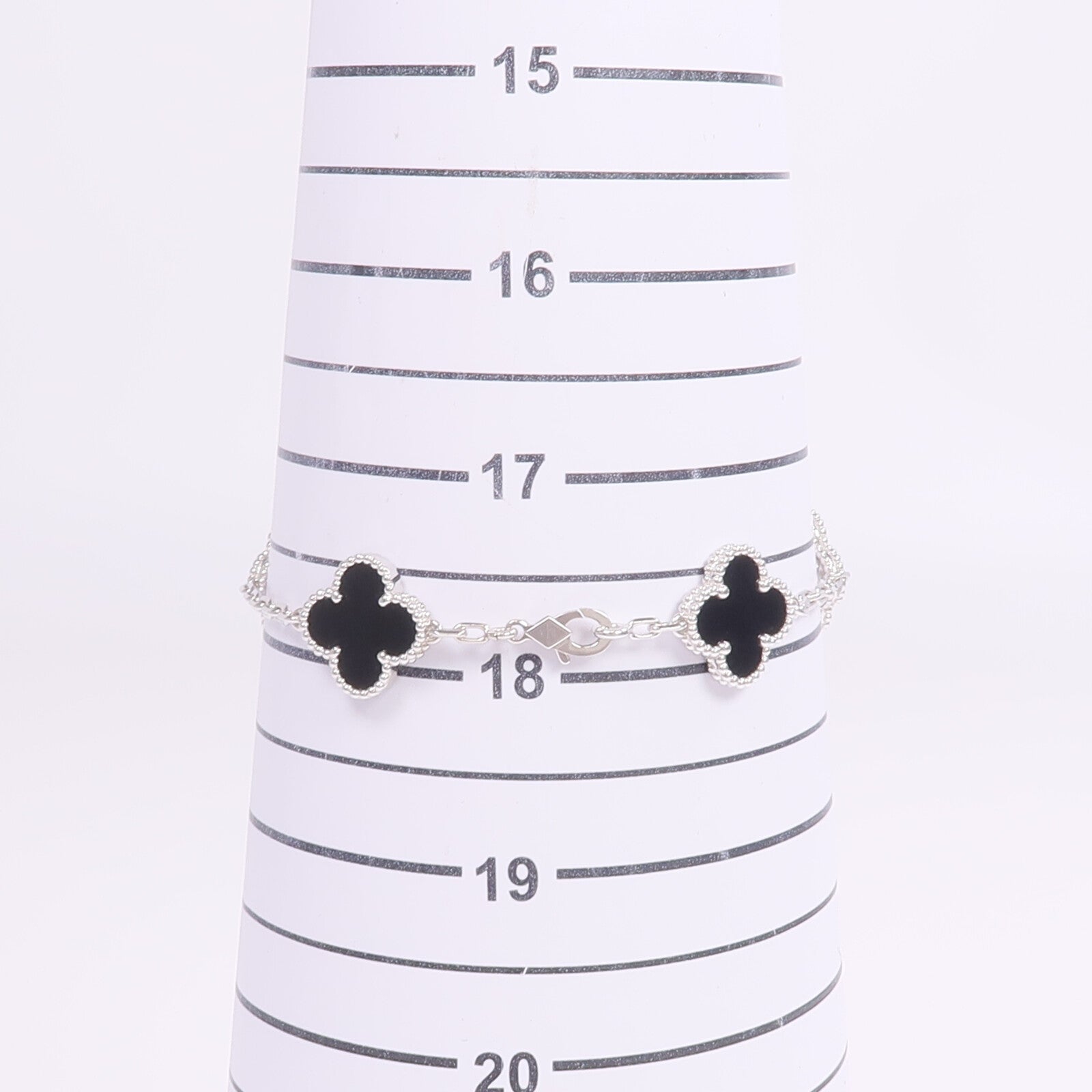 Van Cleef & Arpels 18K白金Vintage Alhambra Bracelet 5 Motifs縞瑪瑙/鑽石手鏈