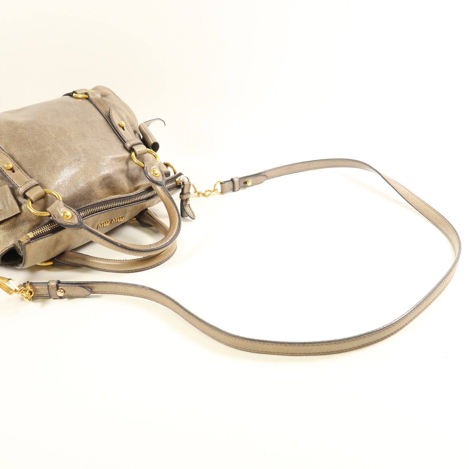Miu Miu GHW 2 Way Shoulder Bag Calfskin Leather Brown