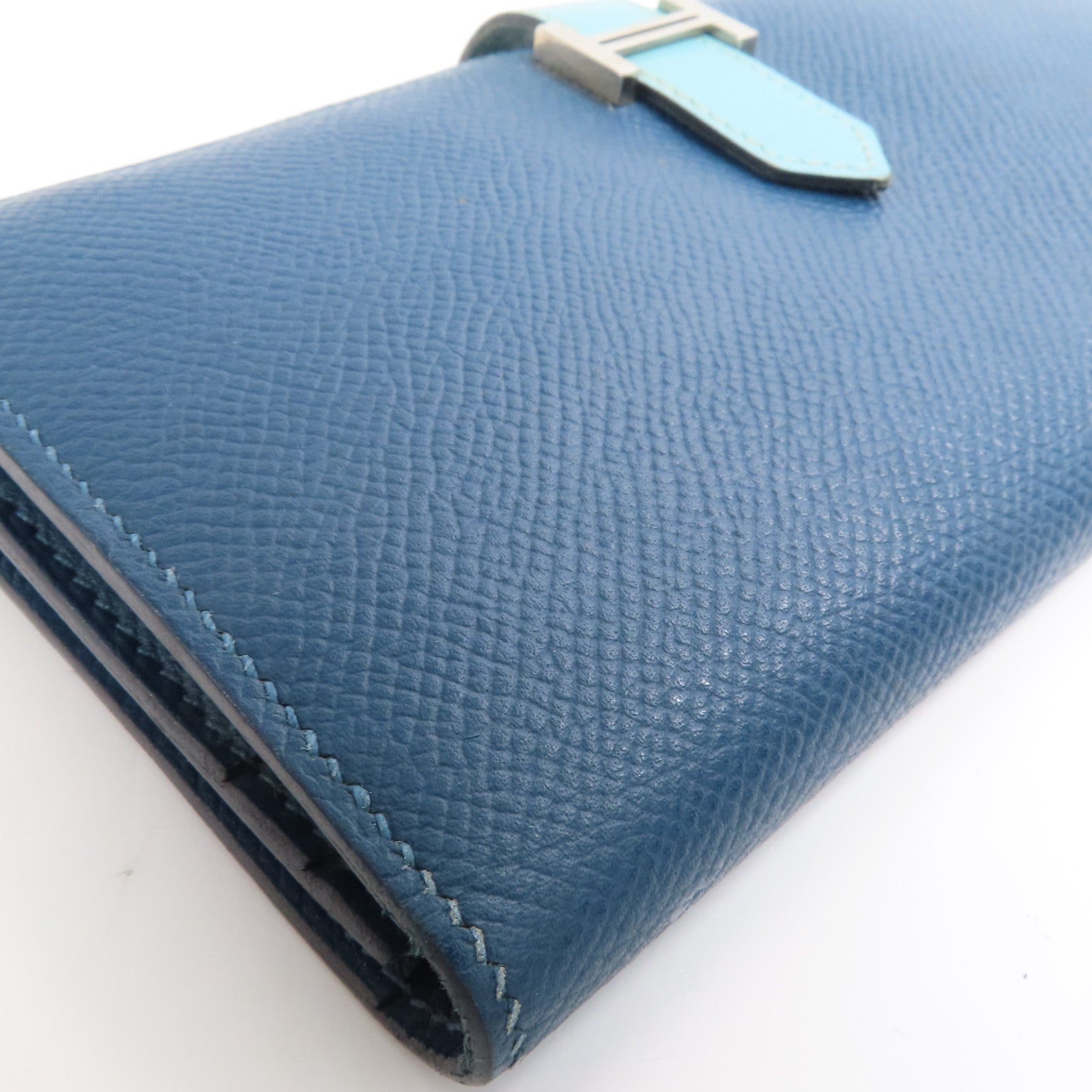 HERMES Epson皮革Bearn Long Wallet銀扣長錢包Colvert/Bleu St Cyr