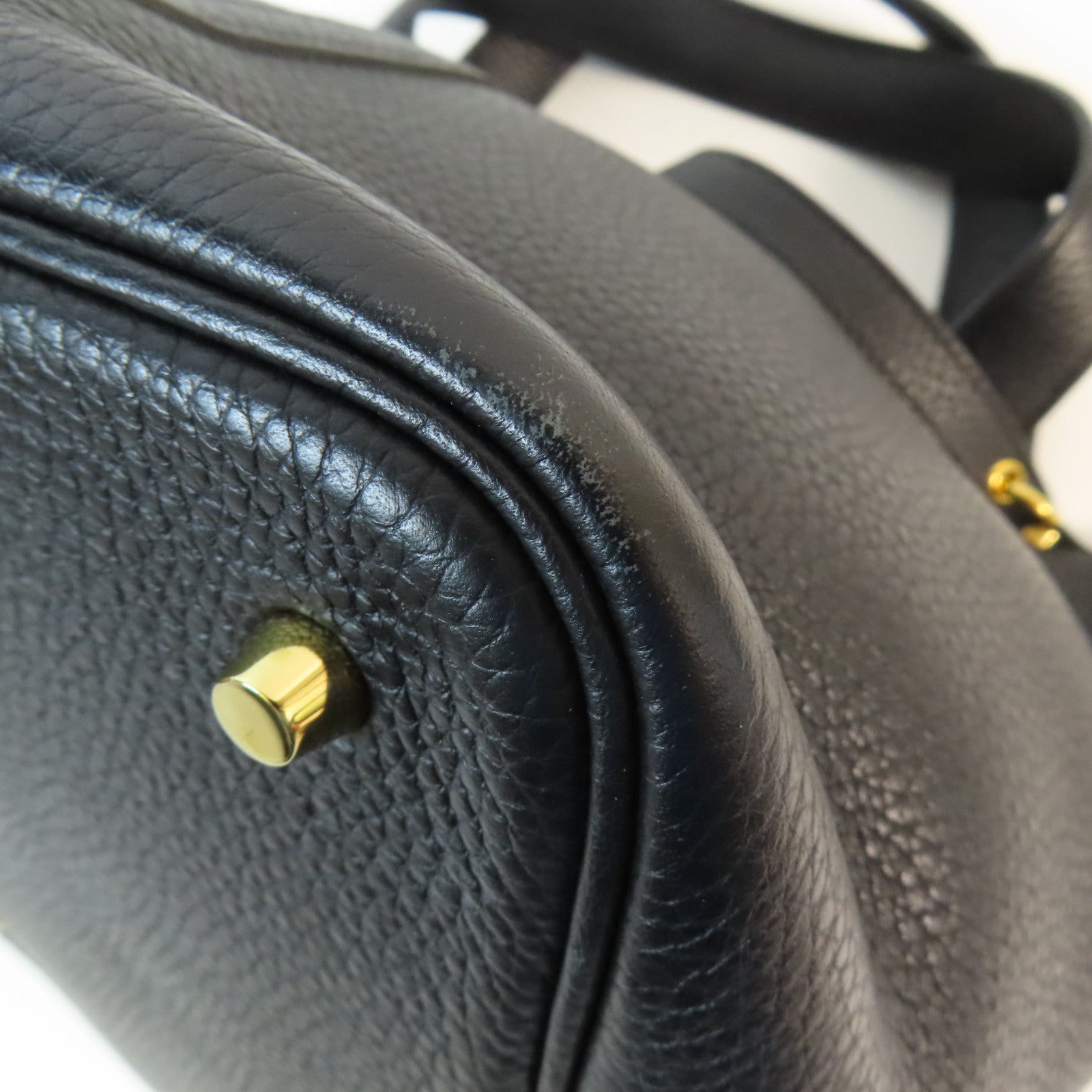 HERMES Clemence皮革Picotin MM金扣手挽袋Noir