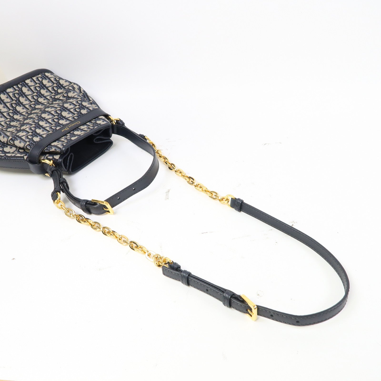 Dior Oblique帆布Medium C'est Bag金扣手挽肩背兩用袋藍色