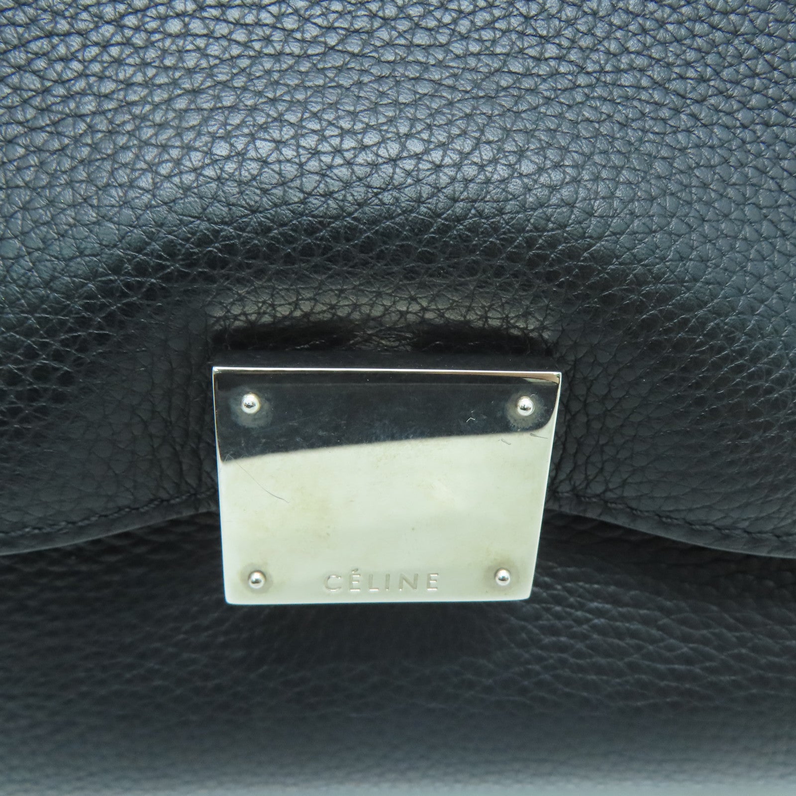 CELINE 牛皮/麂皮皮革Trapeze銀扣手挽肩背兩用袋黑色