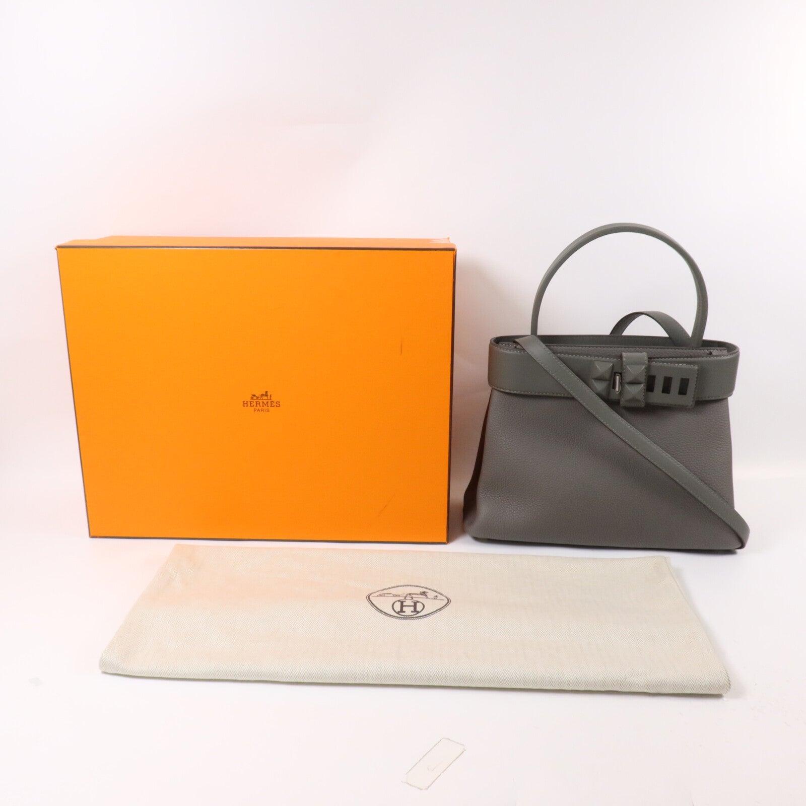 HERMES Togo皮革/Swift皮革Sac Medor手挽肩背兩用袋Gris Meyer