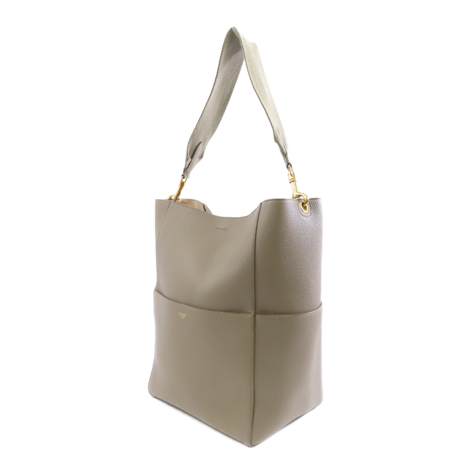 CELINE 牛皮皮革Sangle Bag金扣肩背袋灰色