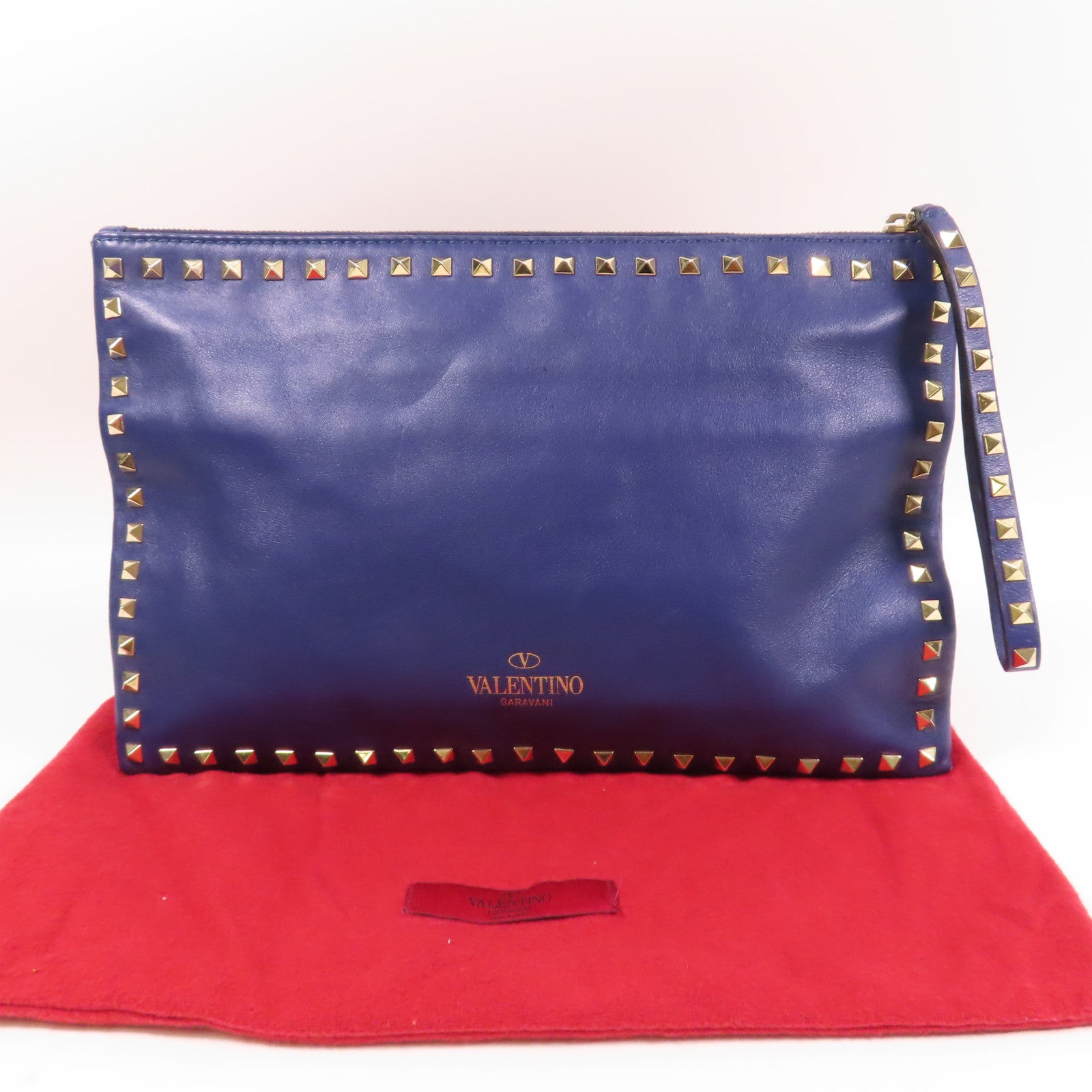Valentino 牛皮皮革Clutch金扣手拿包紫色