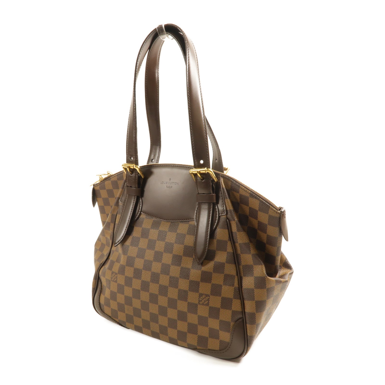 LOUIS VUITTON Damier Verona MM金扣肩背袋棕色