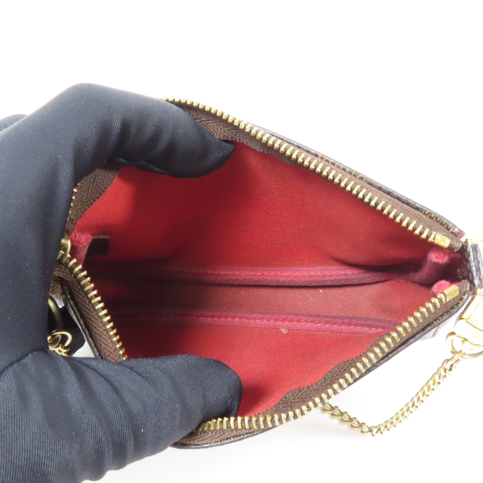 LOUIS VUITTON Damier Mini Pochette金扣鏈帶手挽袋