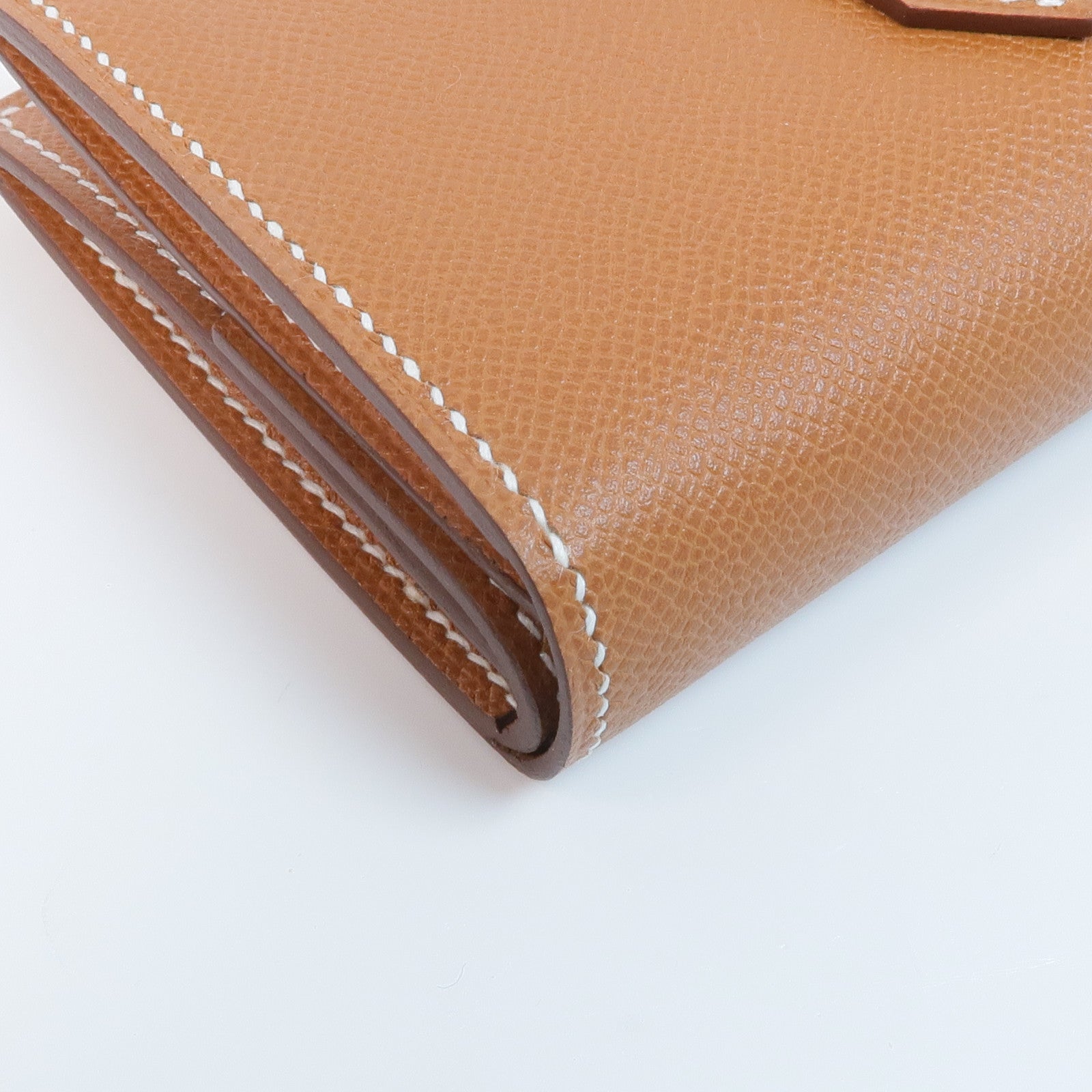 HERMES 【激減優惠】Epsom皮革Bearn Mini Wallet銀扣錢包Gold