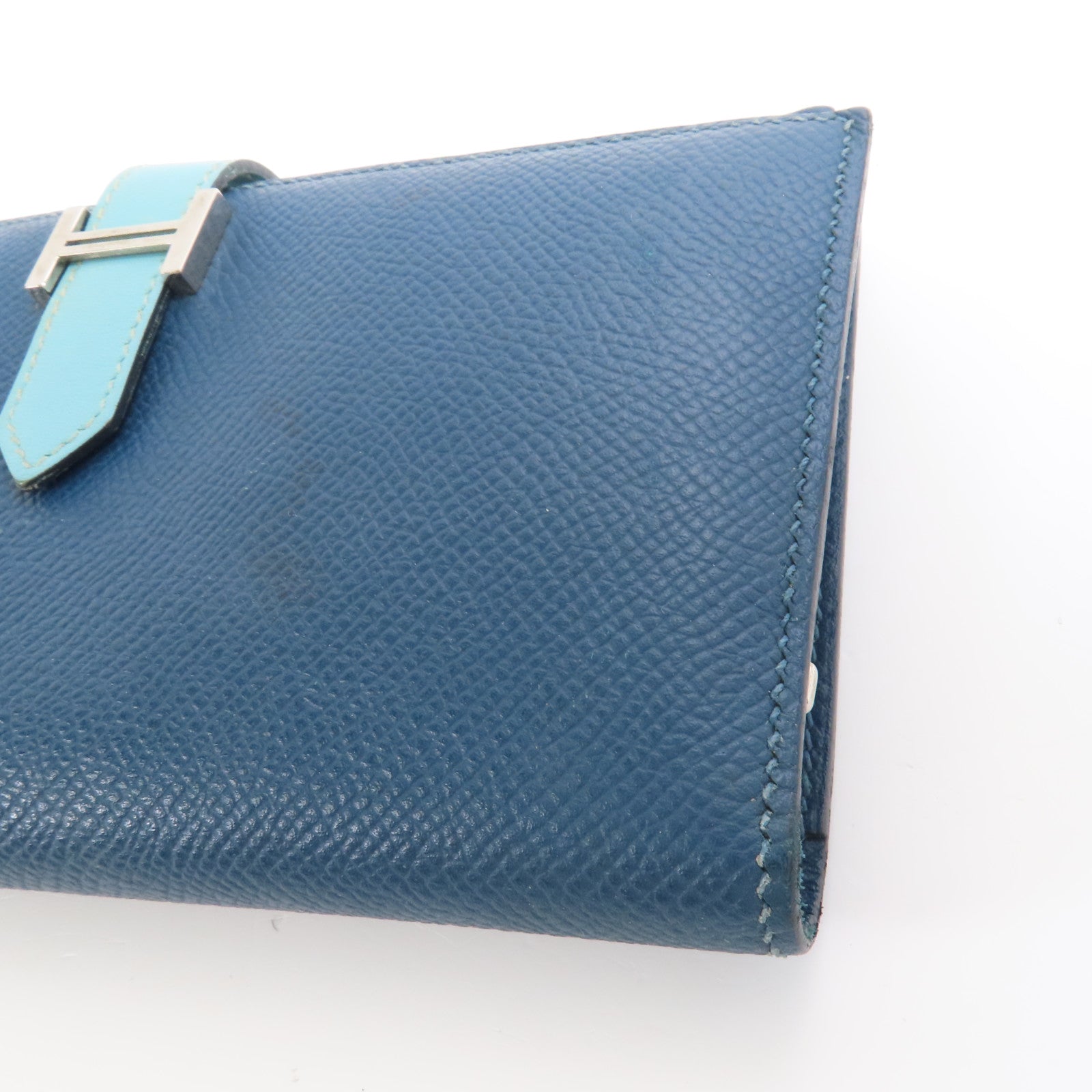 HERMES 【激減優惠】Epson皮革Bearn Long Wallet銀扣長錢包Colvert/Bleu St Cyr