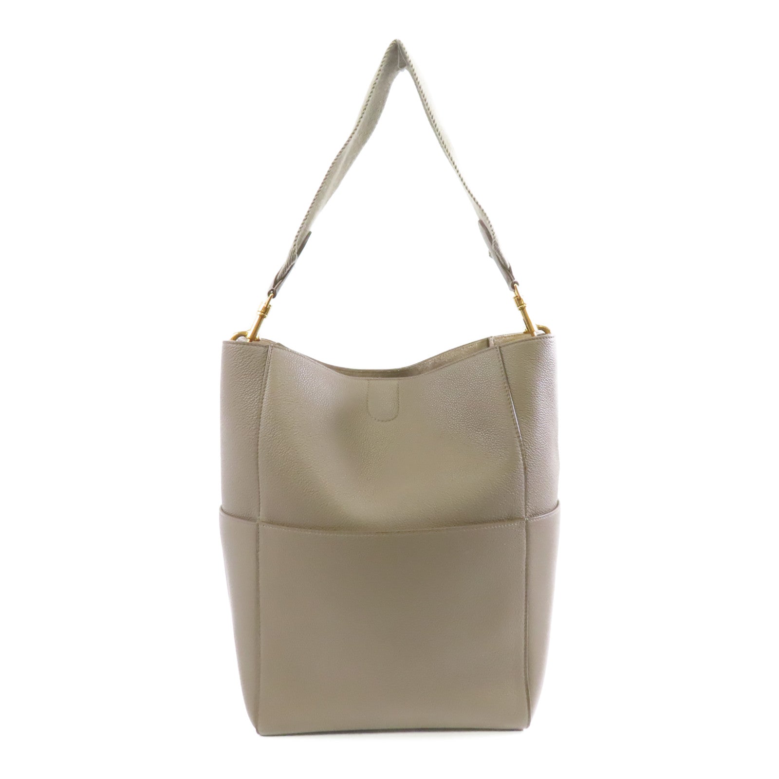 CELINE 牛皮皮革Sangle Bag金扣肩背袋灰色