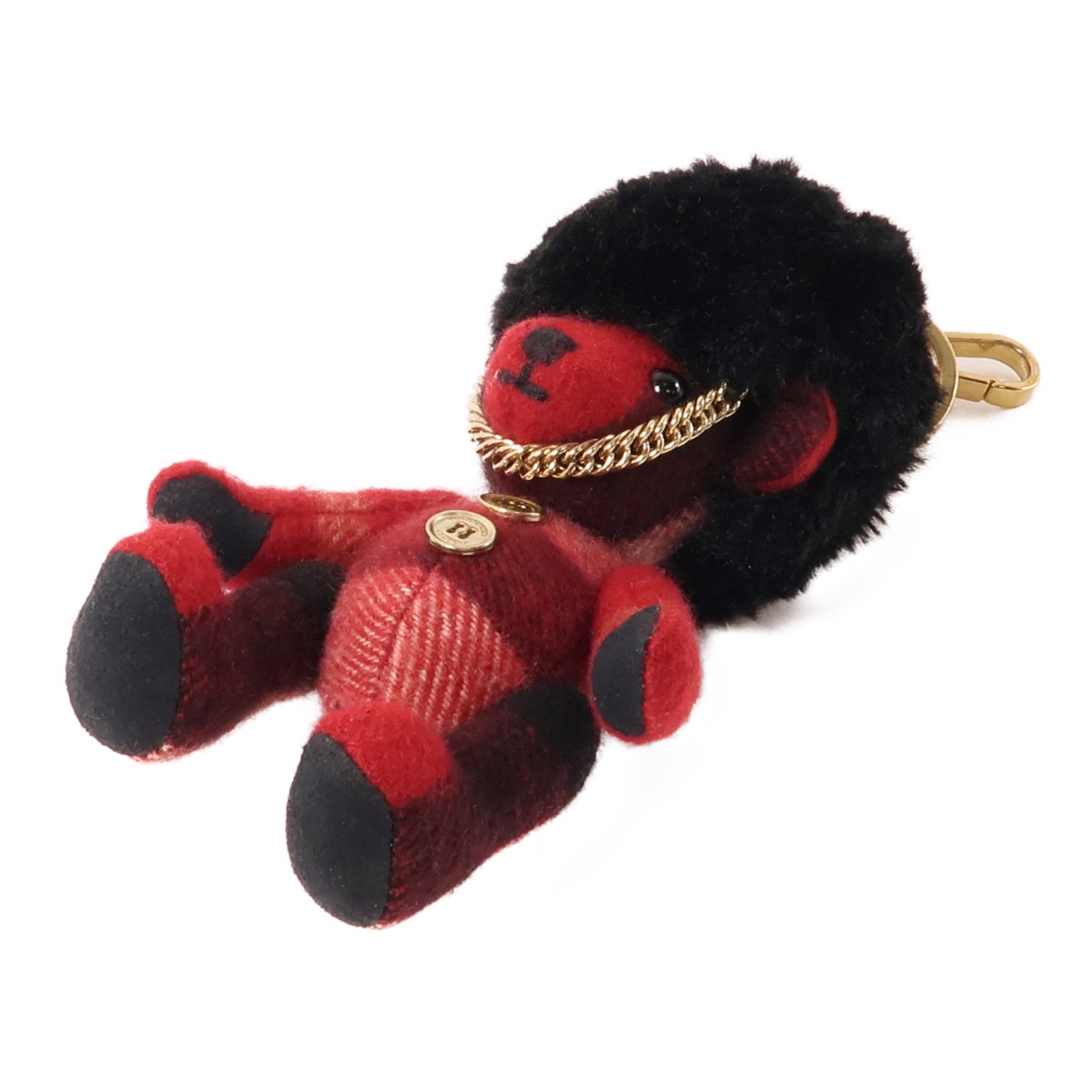 BURBERRY 羊絨Bear Key Ring Charm金扣鎖匙扣紅色/黑色