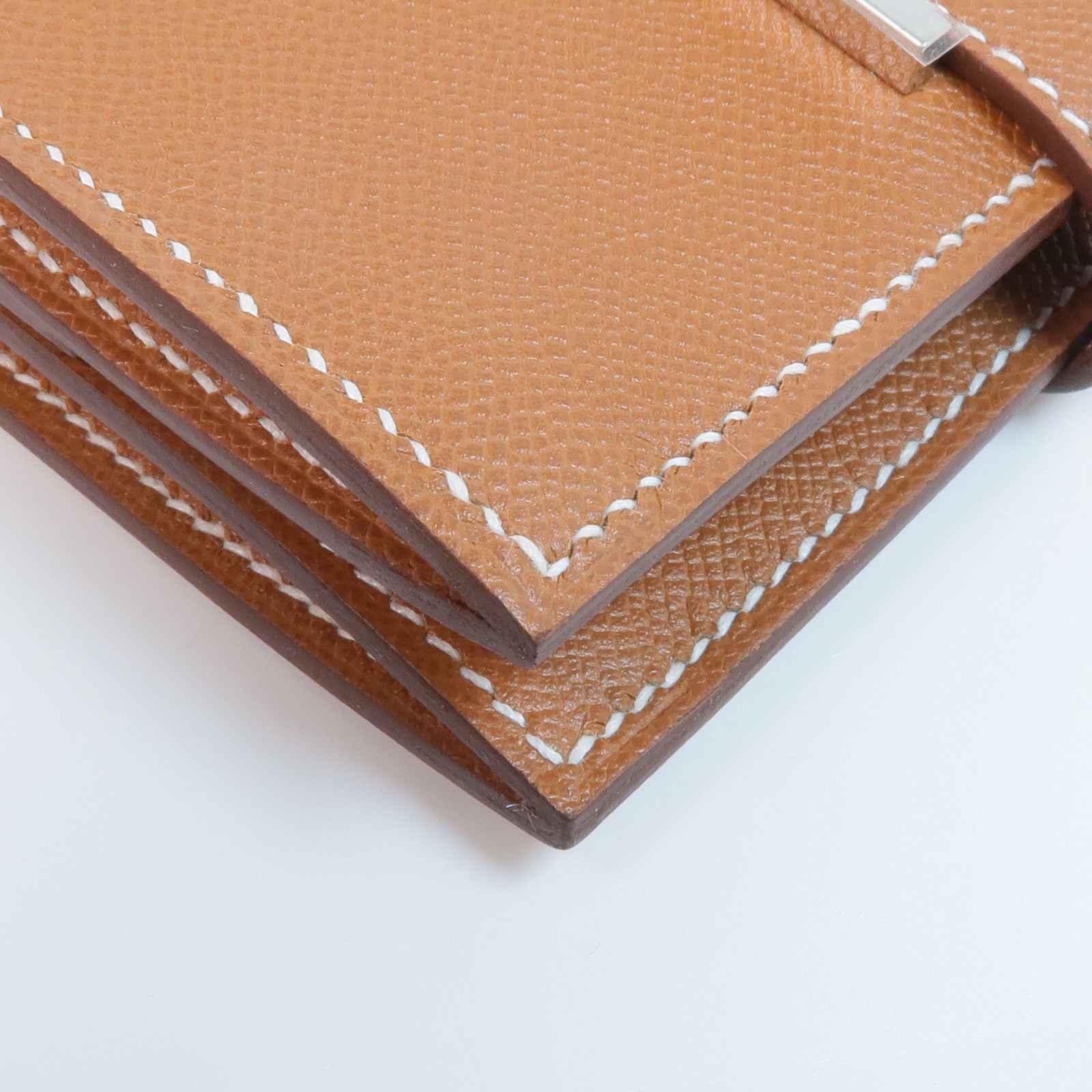 HERMES 【激減優惠】Epsom皮革Bearn Mini Wallet銀扣錢包Gold