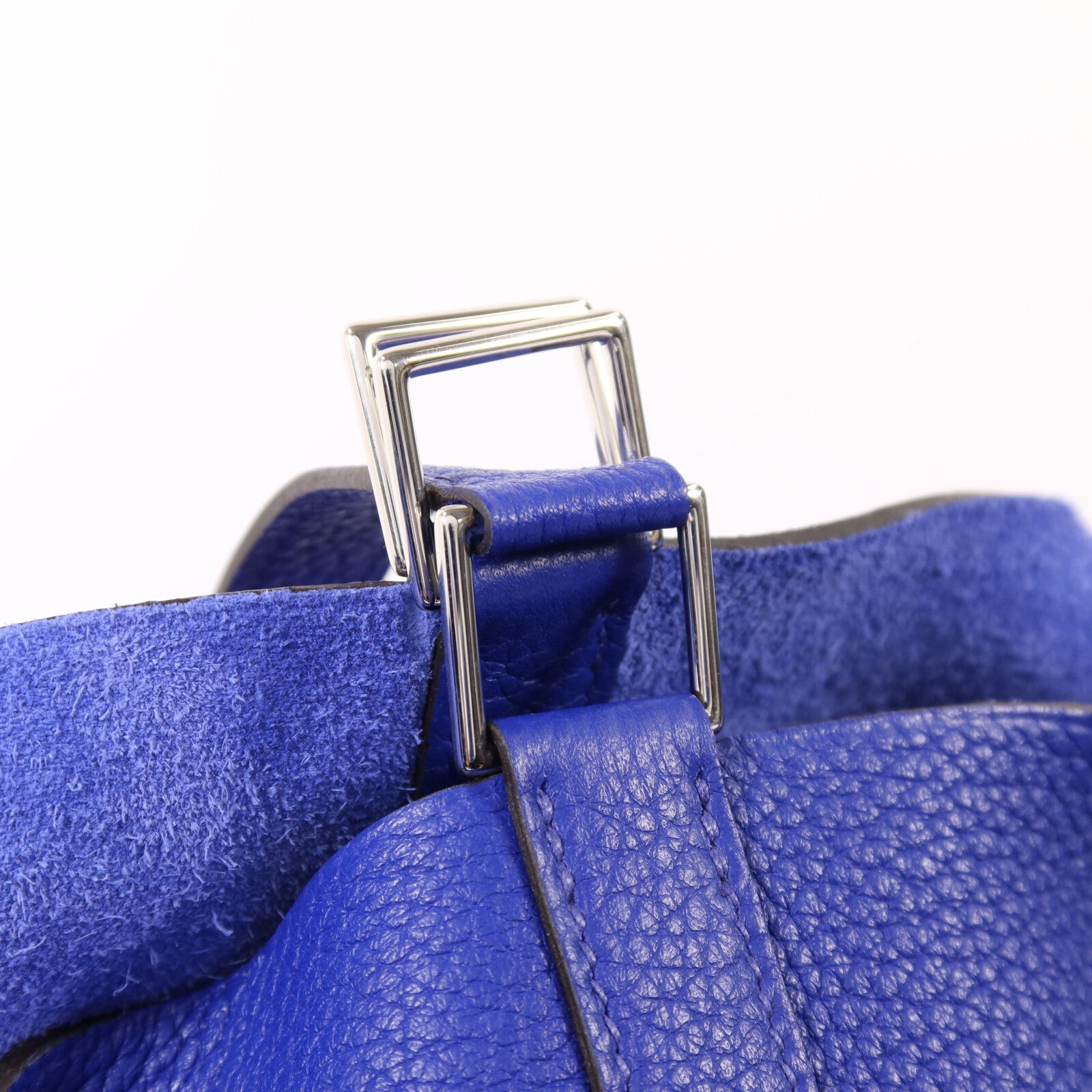 HERMES Clemence皮革Picotin GM銀扣手挽袋Bleu Electrique