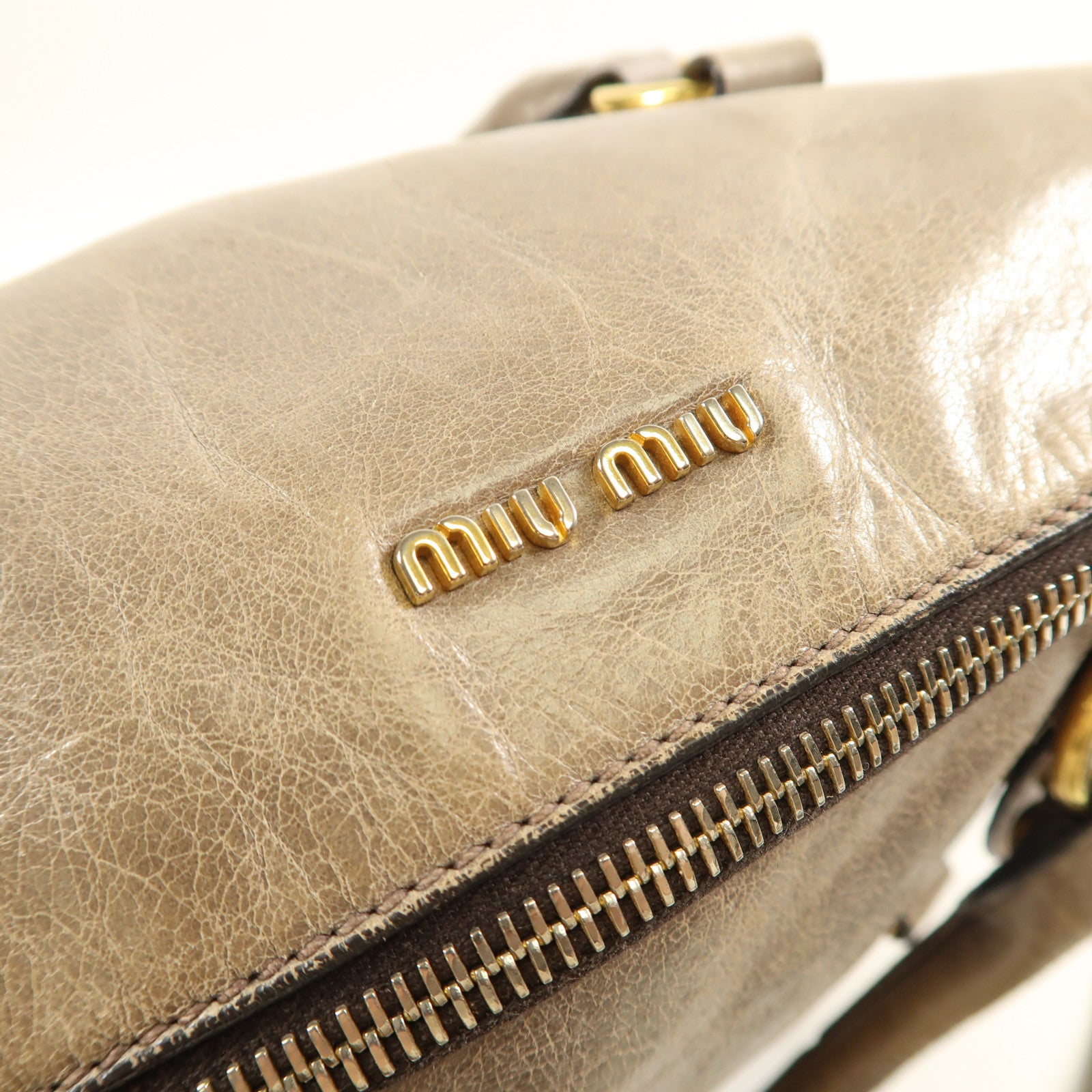 Miu Miu GHW 2 Way Shoulder Bag Calfskin Leather Brown