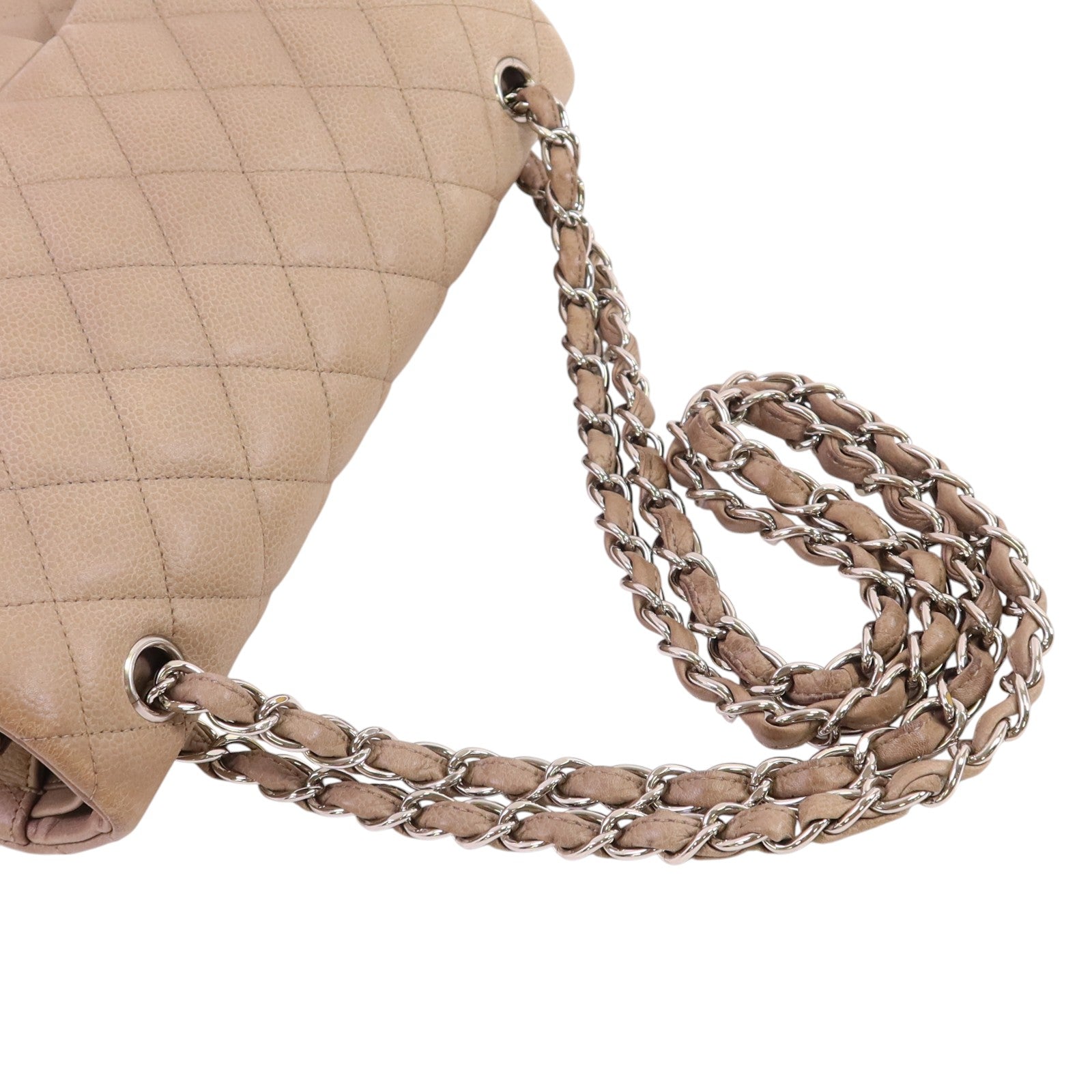 CHANEL 牛皮皮革Large Classic銀扣鏈帶肩背袋