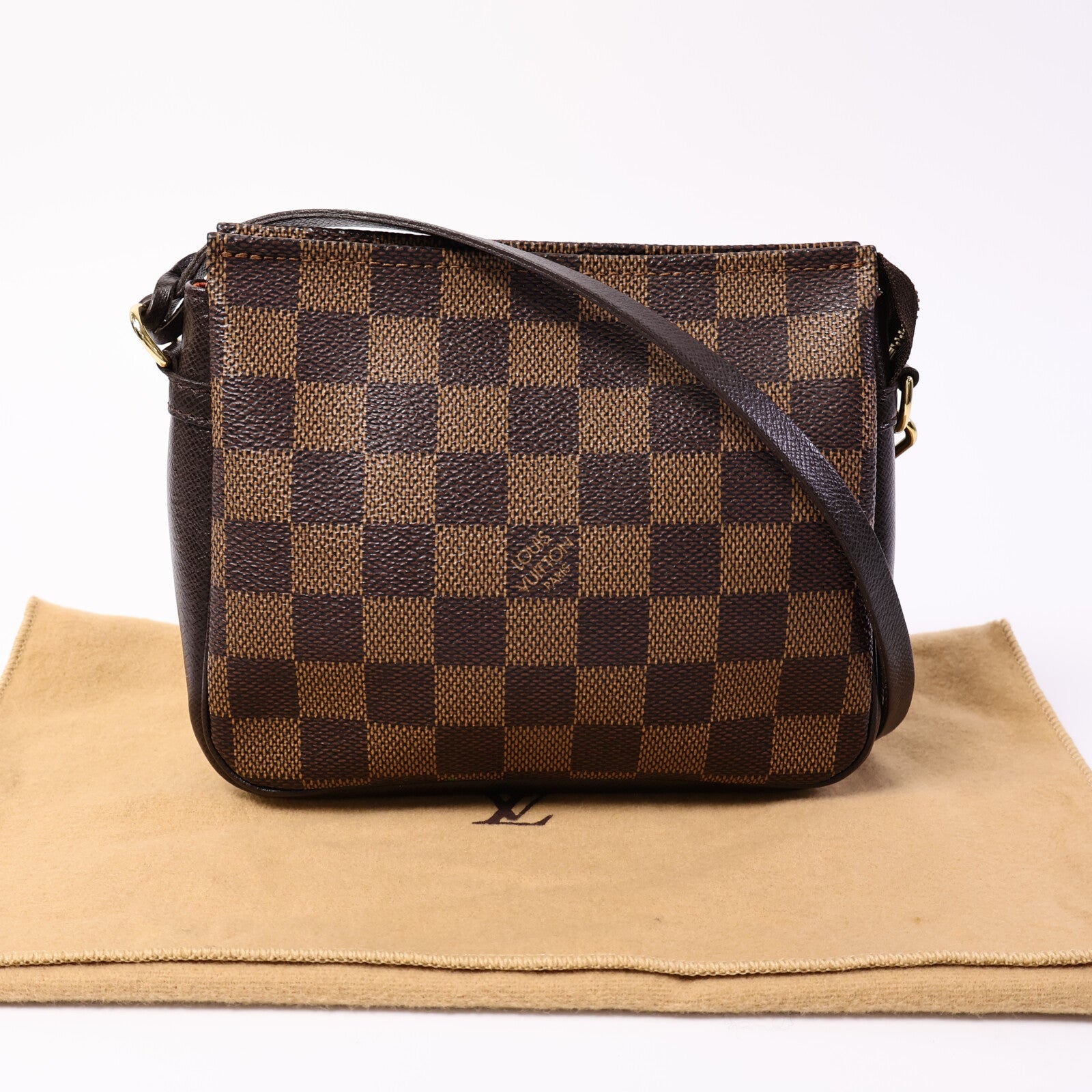 LOUIS VUITTON Damier Trousse Makeup Accessory Pouch金扣手挽袋棕色