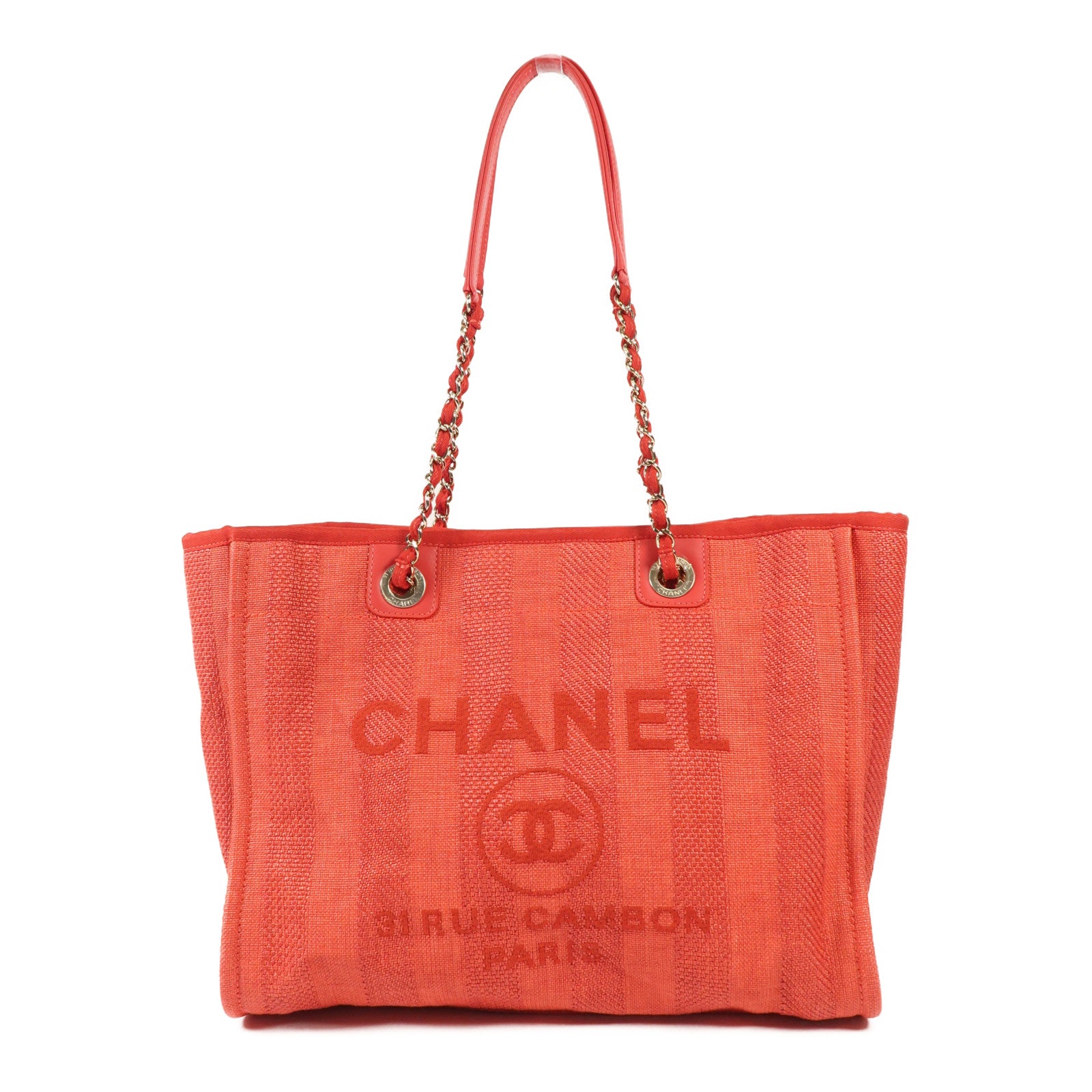 CHANEL 【激減優惠】帆布Deauville MM金扣手挽袋