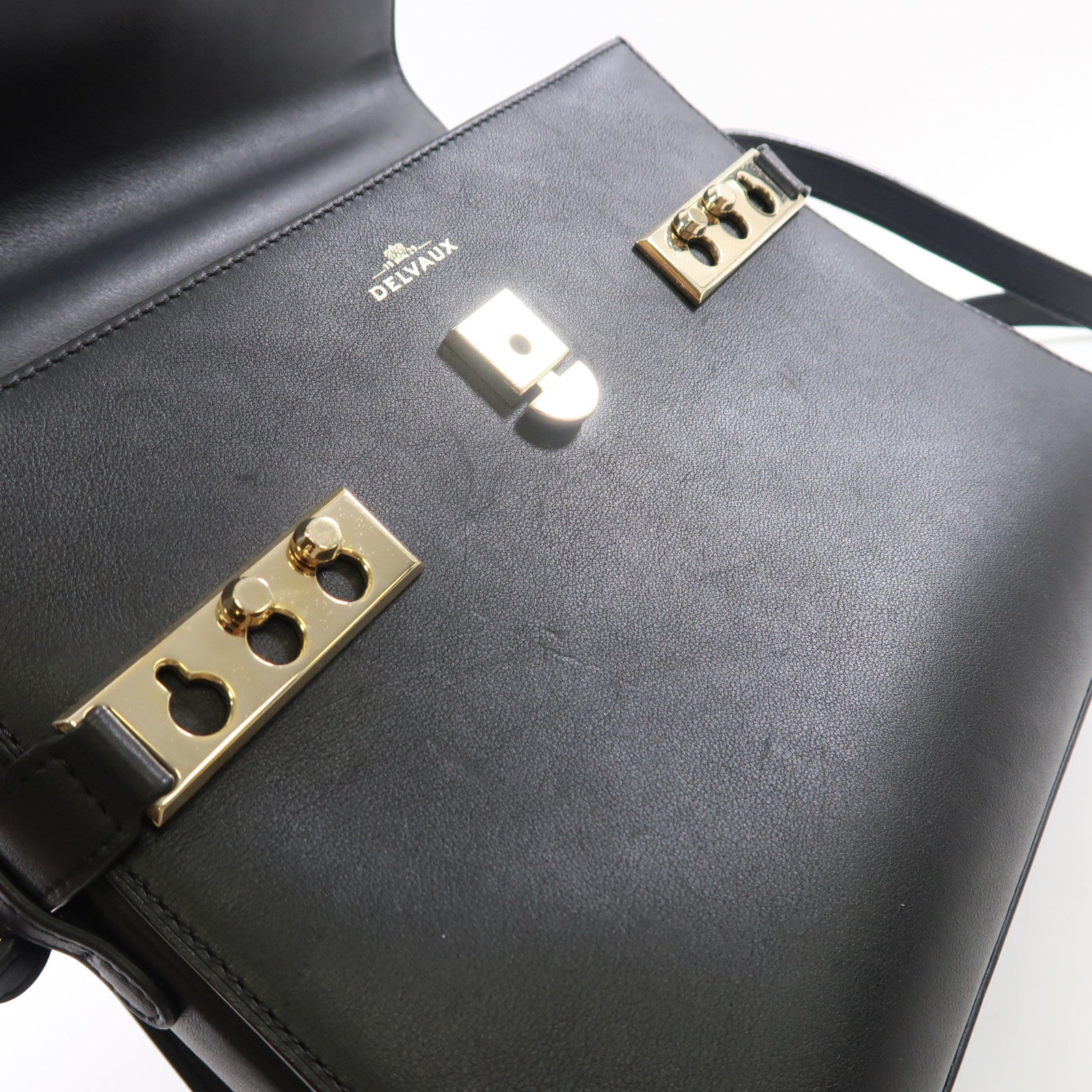 SELECTION 牛皮皮革Delvaux Tempete MM金扣手挽肩背兩用袋黑色