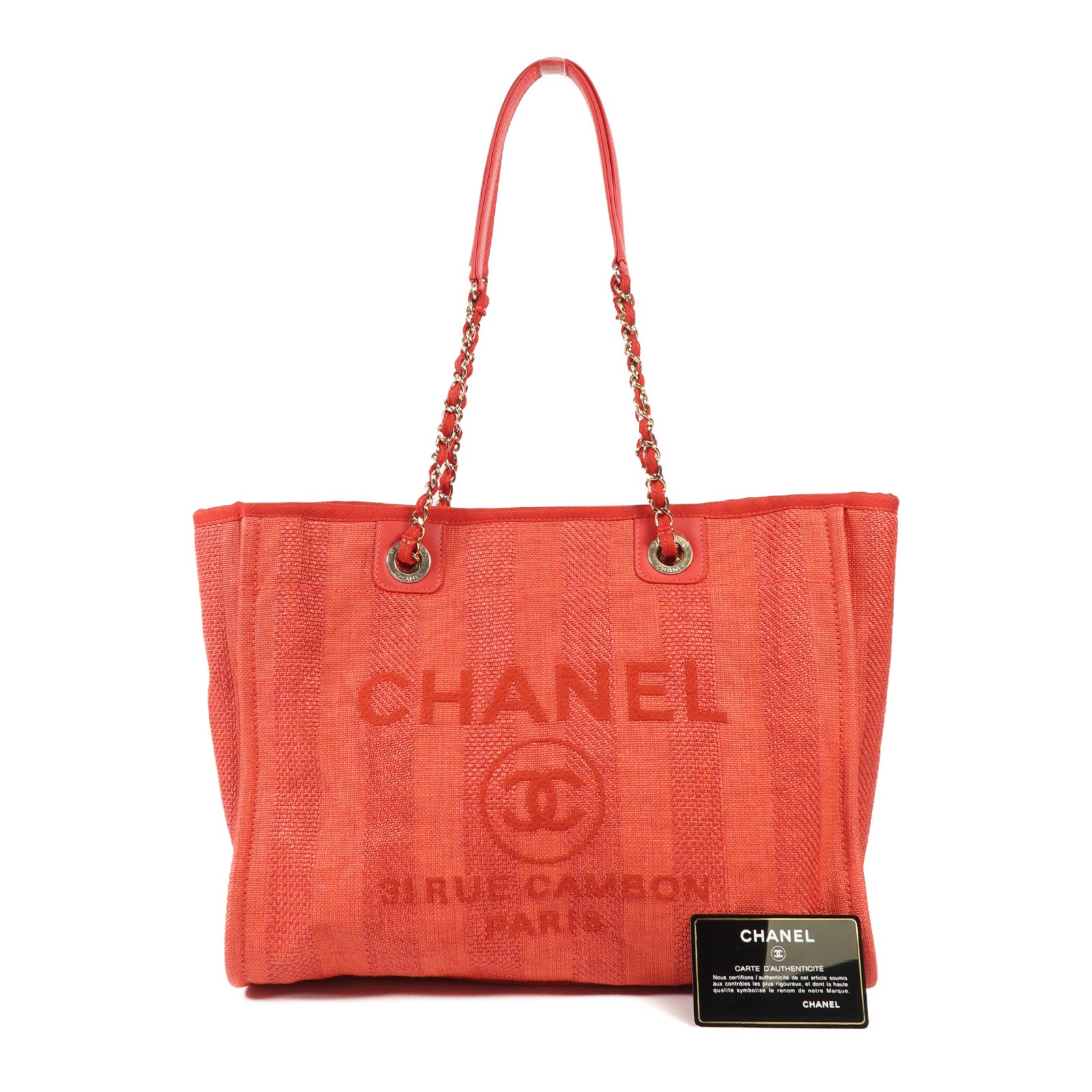 CHANEL 帆布Deauville MM金扣手挽袋