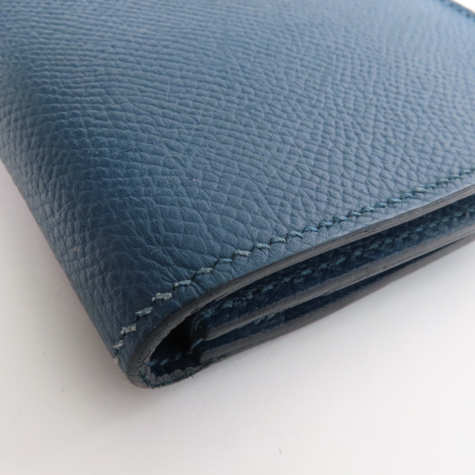 HERMES Epson皮革Bearn Long Wallet銀扣長錢包Colvert/Bleu St Cyr