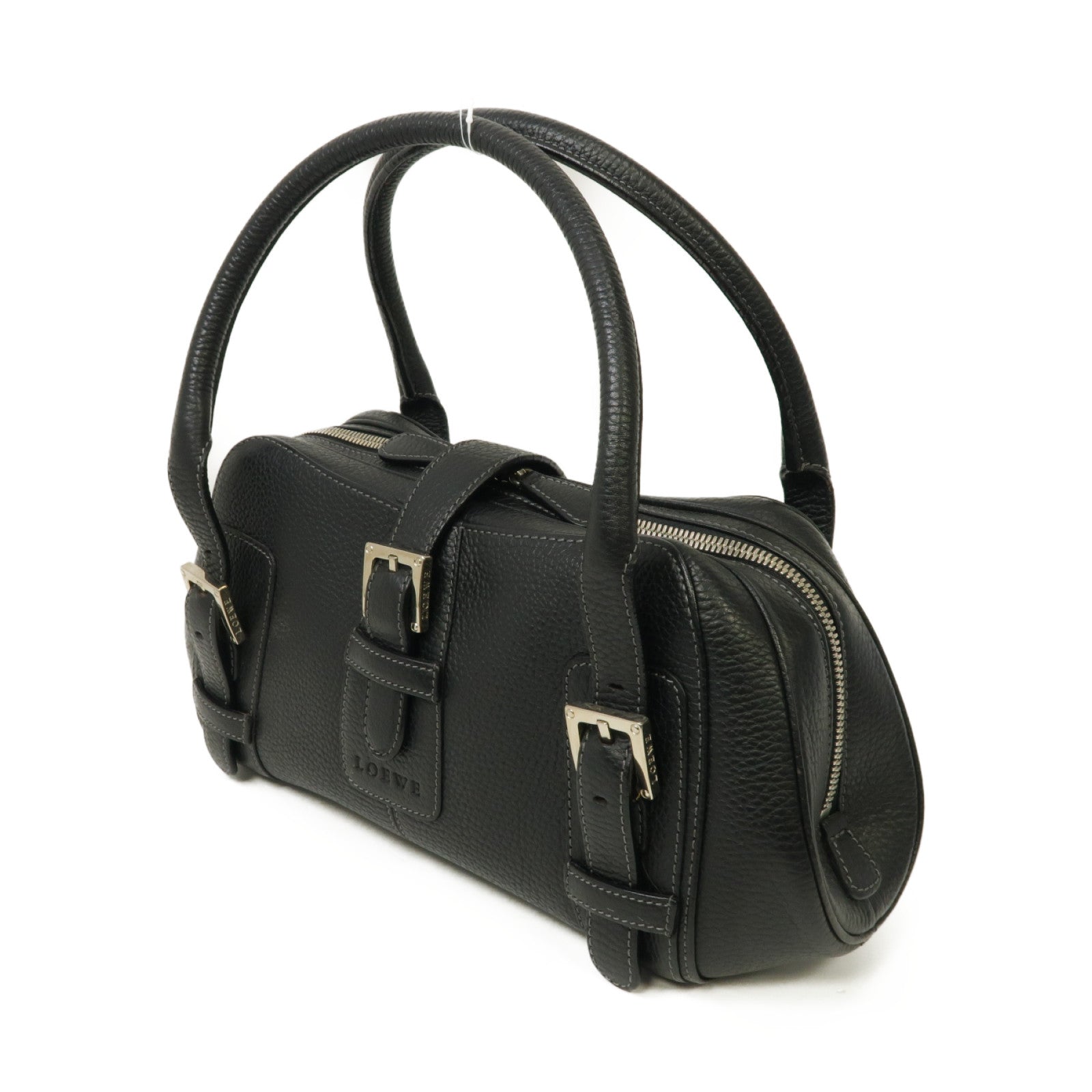 LOEWE 【激減優惠】牛皮皮革Hand Bag銀扣手挽袋黑色