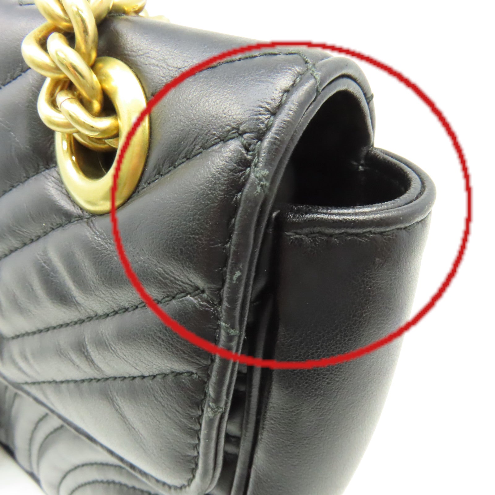 GUCCI 牛皮皮革GG Marmont金扣鏈帶肩背袋黑色
