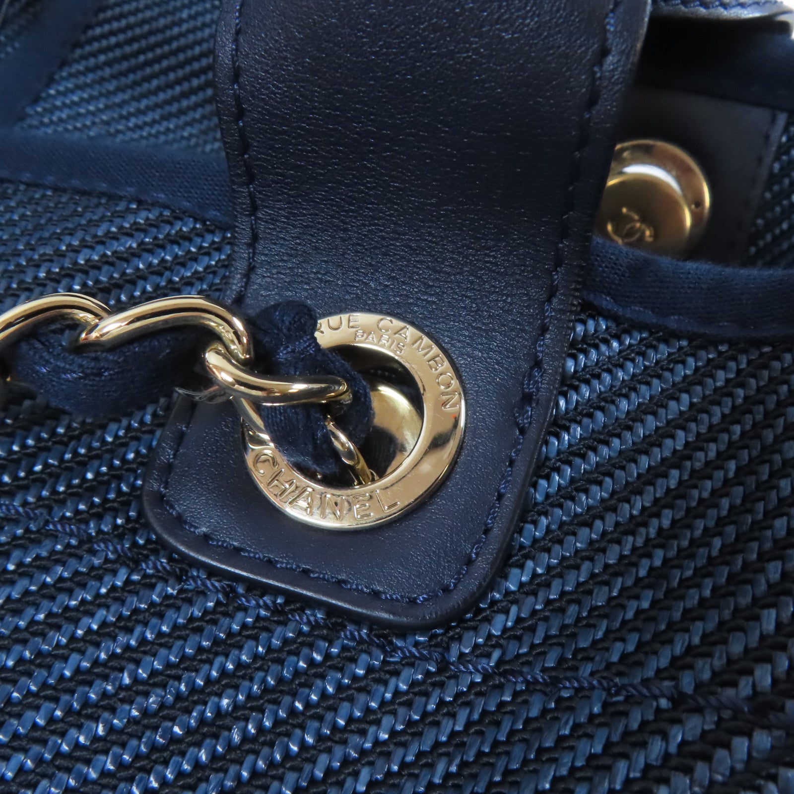 CHANEL 【激減優惠】帆布Deauville Tote 2 Way Chain Shoulder Bag金扣鏈帶手挽肩背兩用袋深藍色
