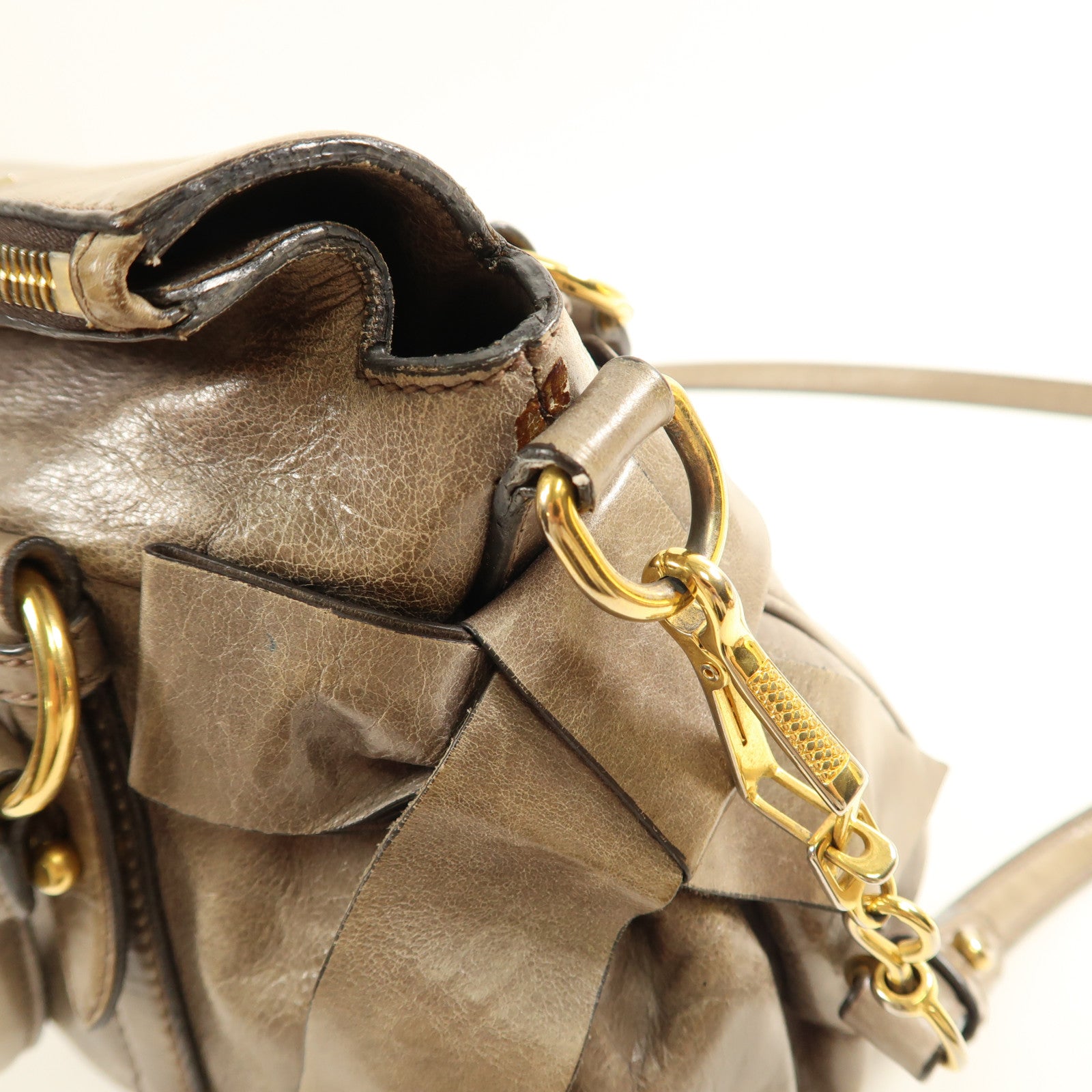 Miu Miu GHW 2 Way Shoulder Bag Calfskin Leather Brown