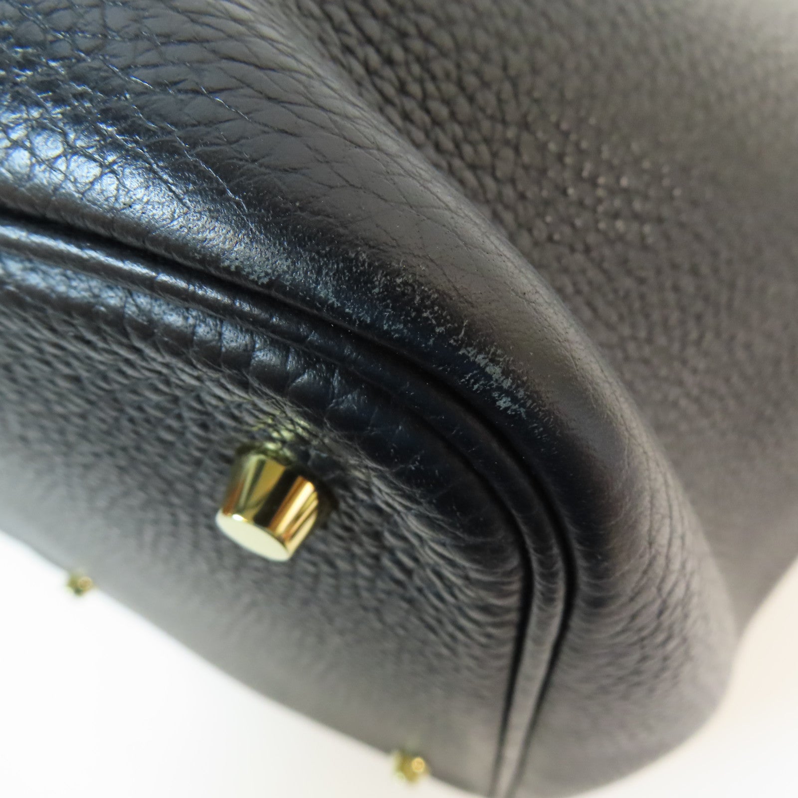 HERMES Clemence皮革Picotin MM金扣手挽袋Noir