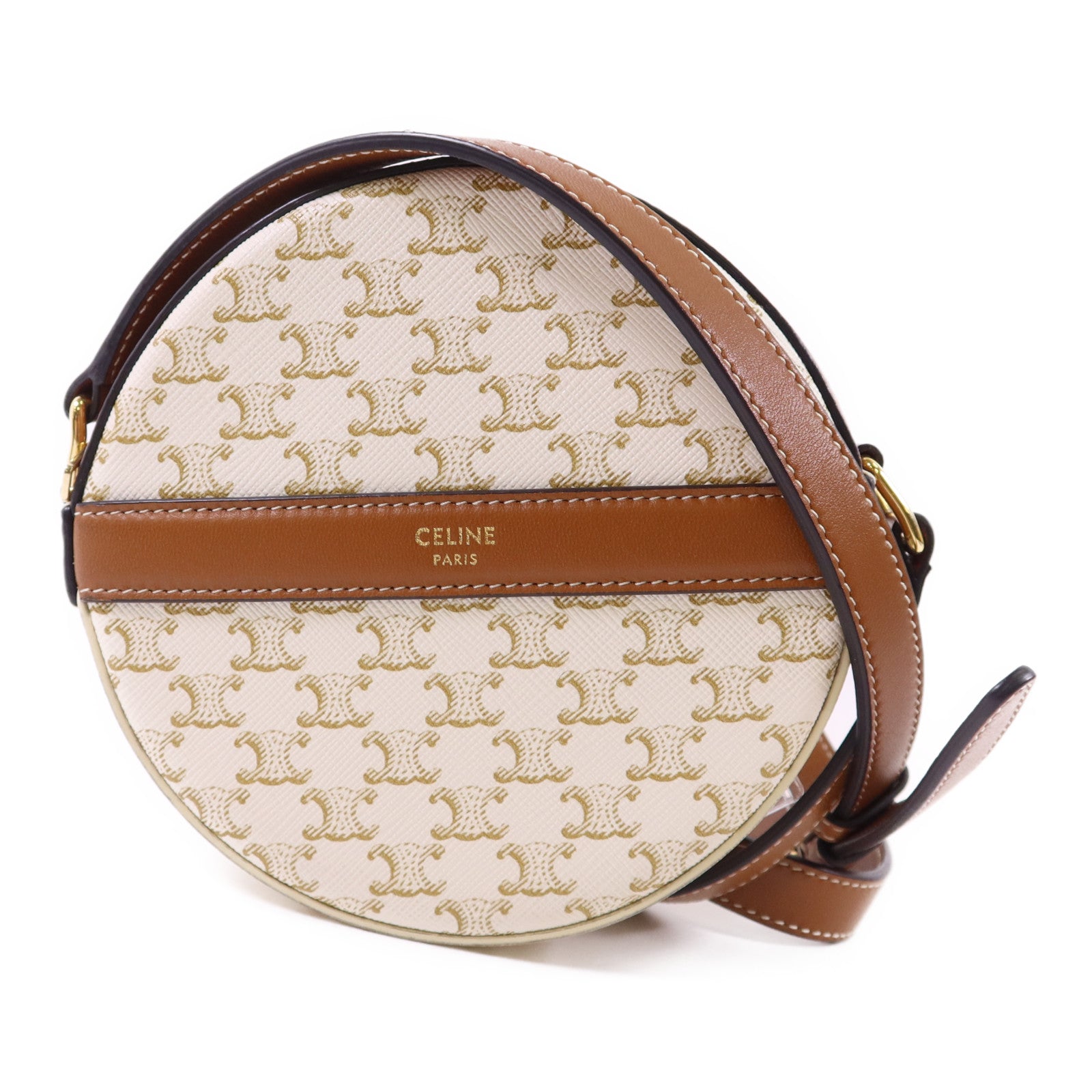 CELINE 【激減優惠】塗層帆布Triomphe Round Shoulder Bag金扣肩背袋